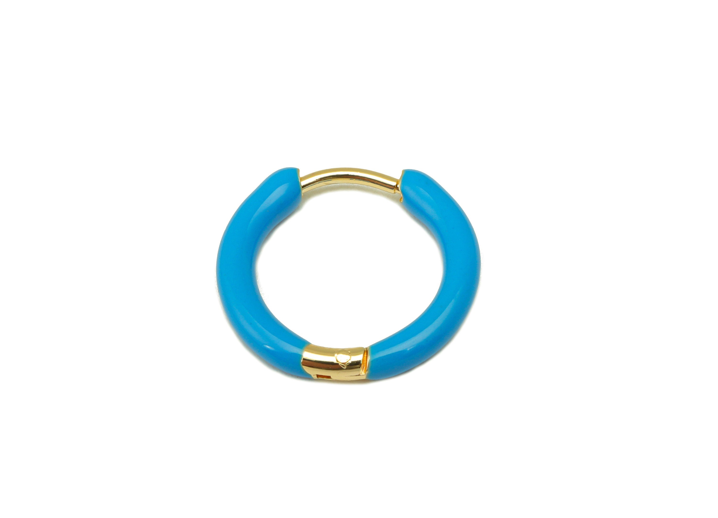 Stainless Steel Circle Earrings Clasps -Mini Blue Enamel Hoop Earrings -Huggie Hoop Clasp -18K Real Gold Plating-16.57x15.19x2.71mm-RGP5889A - DOMEDBAZAAR