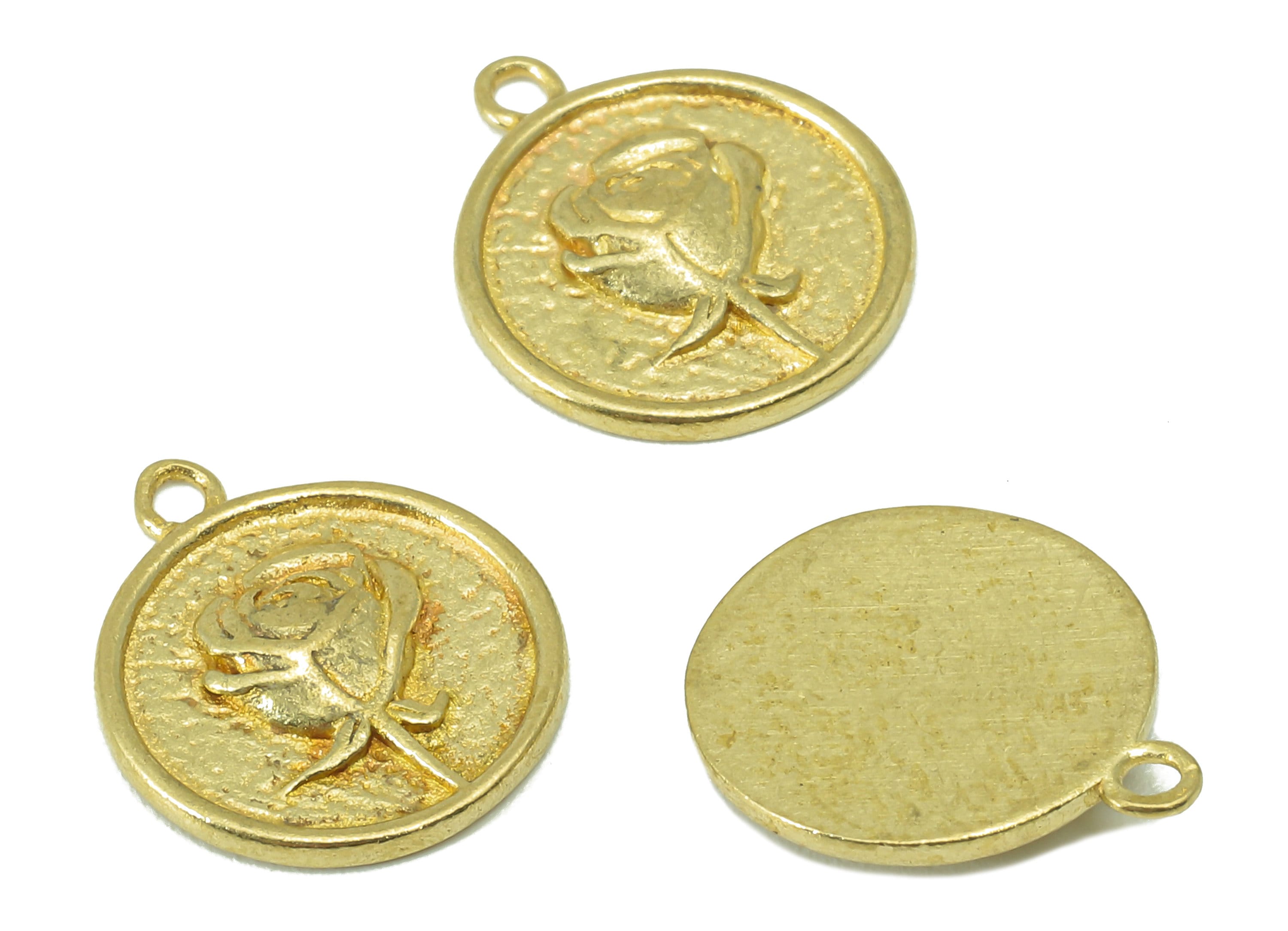 Brass Round Rose Earrings Charm - Raw Brass Bent Round Rose Pendant - Flower Charm-Botanical Charm-For Necklace -15 x 12x 1.92mm-PP8348 - DOMEDBAZAAR