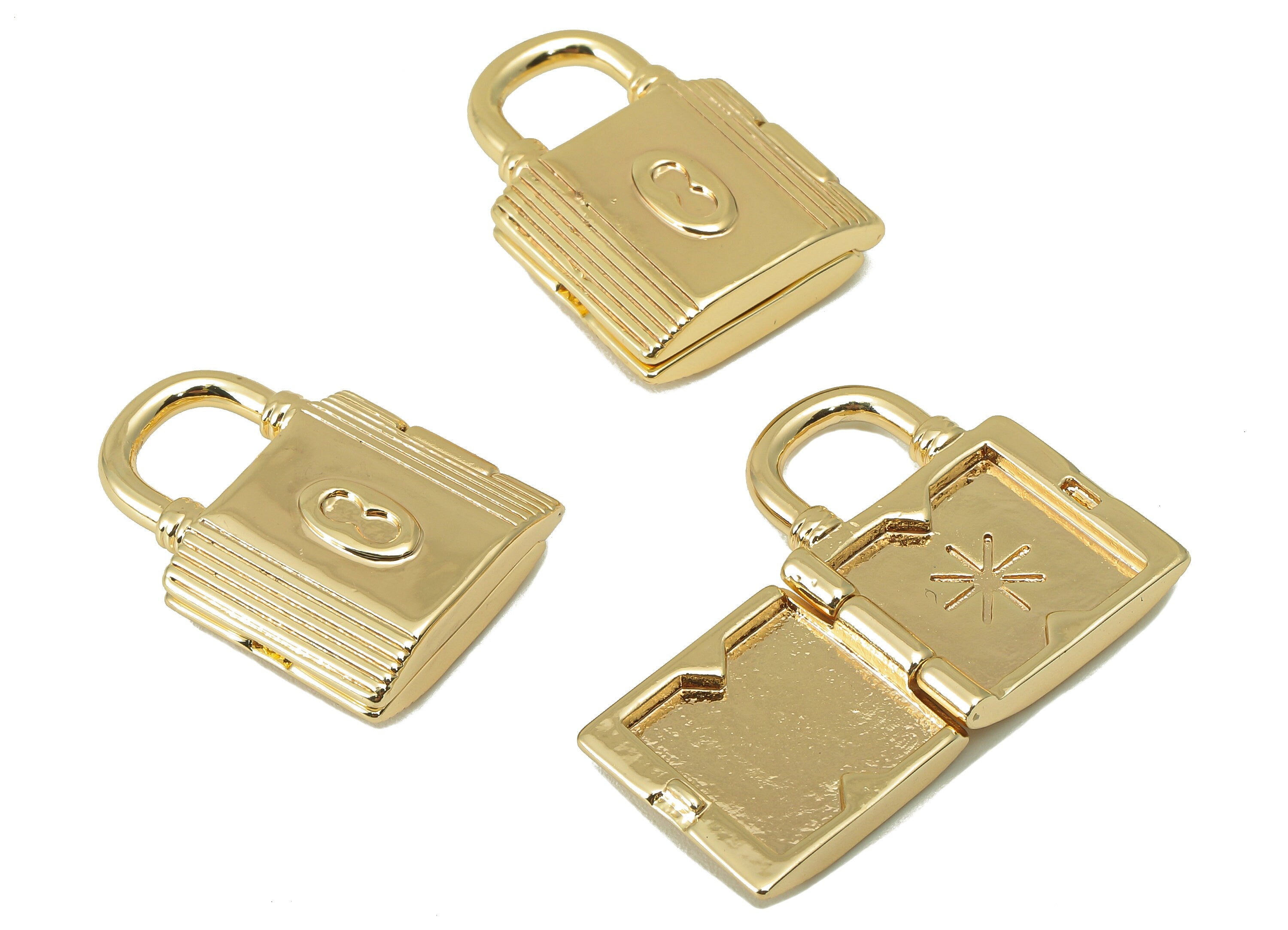 Brass Padlock Connectors - Brass Openable Lock Pendant - Hasp Earring Charms - For Necklace- 18K Real Gold Plated -23.64x17.38x6mm - RGP5940 - DOMEDBAZAAR
