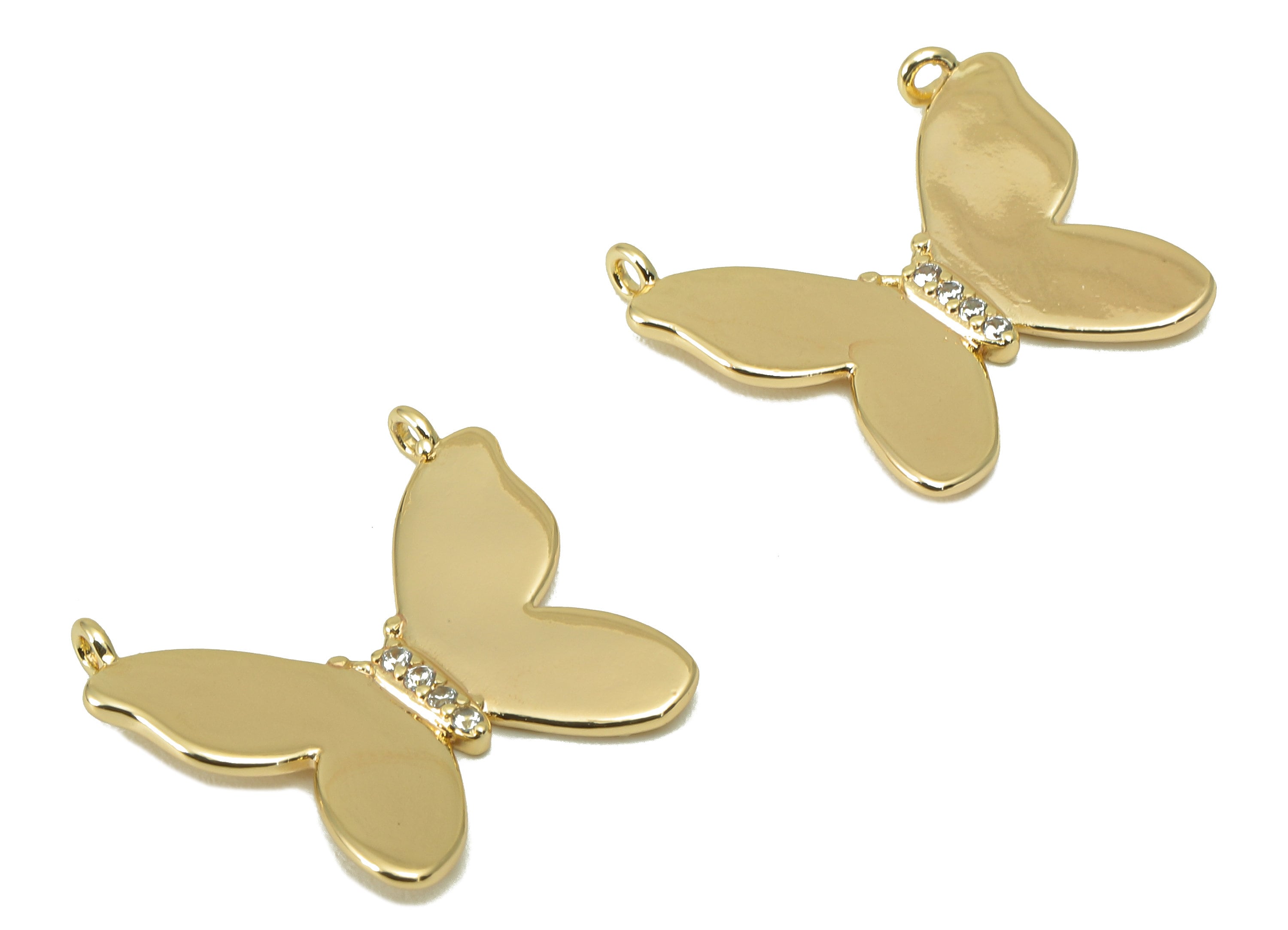 Brass Butterfly Earring Connector - Cubic Zirconia Necklace Charm - CZ Animal Charm -For Necklace- 18K Real Gold Plated -21x19x1mm - RGP5945 - DOMEDBAZAAR