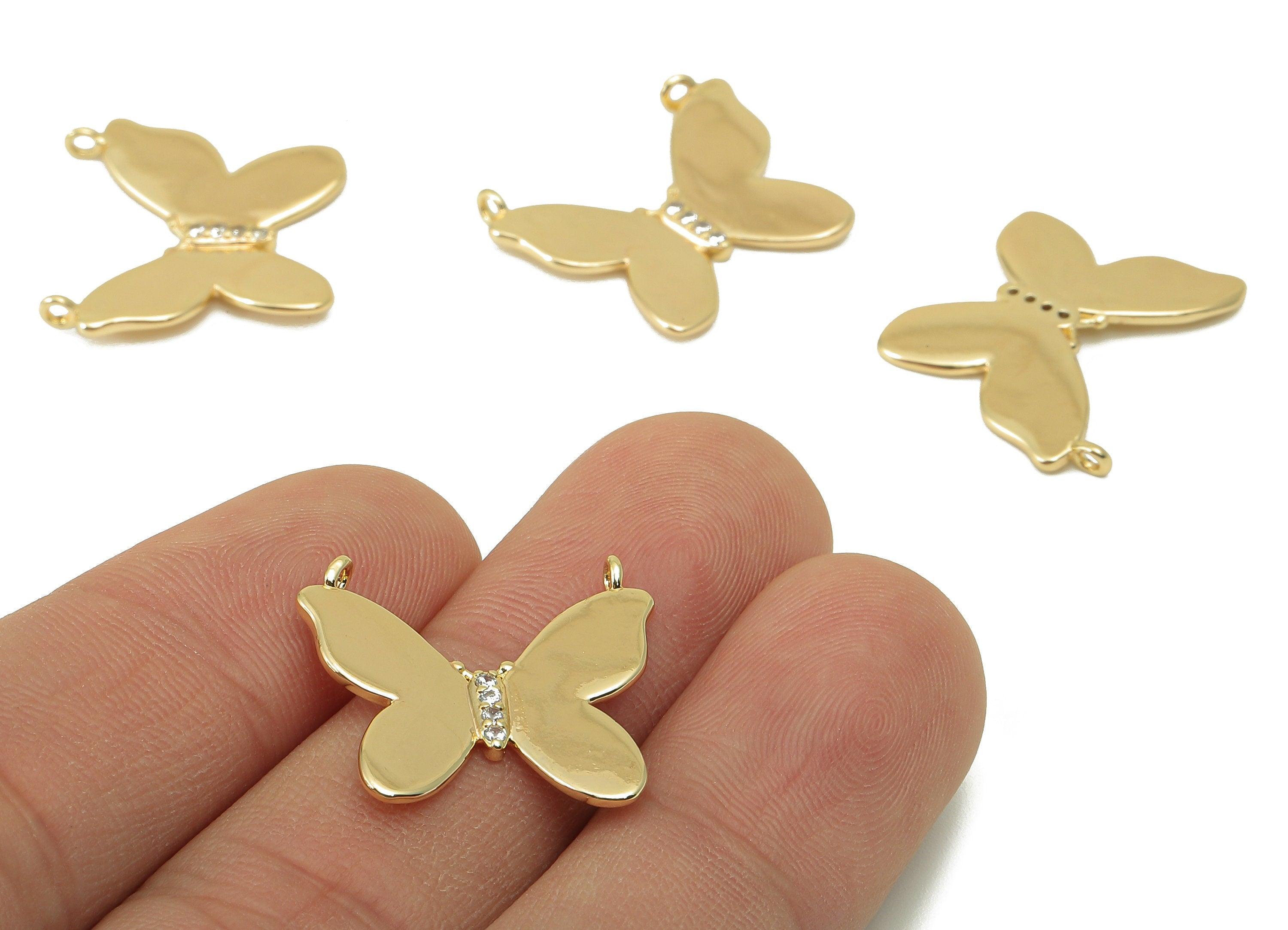 Brass Butterfly Earring Connector - Cubic Zirconia Necklace Charm - CZ Animal Charm -For Necklace- 18K Real Gold Plated -21x19x1mm - RGP5945 - DOMEDBAZAAR