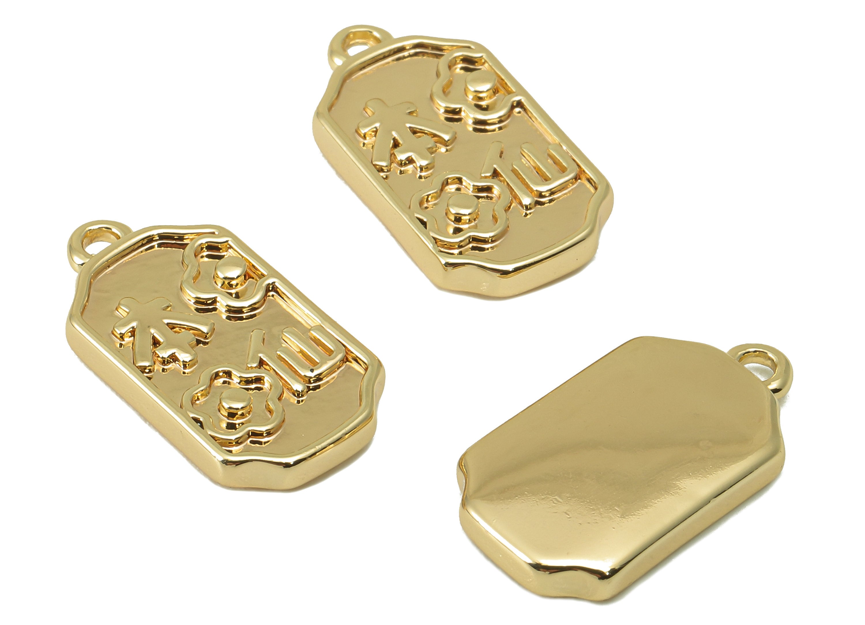 Brass Octagon Earring Charm - Brass Word Charm - Brass Flower Pendant - For Necklace- 18K Real Gold Plated -17.06 x 9.24 x 2.47mm- RGP5946 - DOMEDBAZAAR