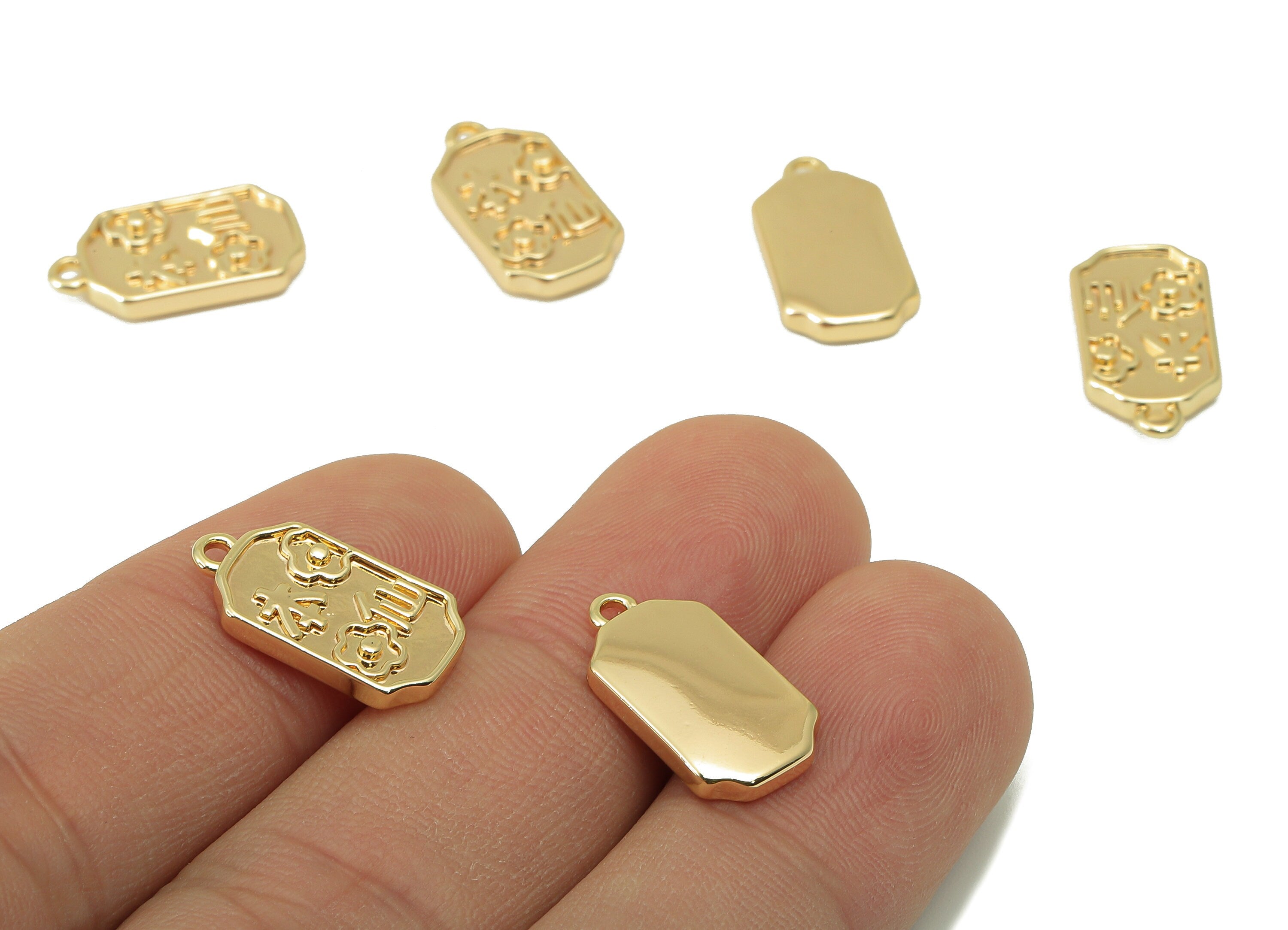 Brass Octagon Earring Charm - Brass Word Charm - Brass Flower Pendant - For Necklace- 18K Real Gold Plated -17.06 x 9.24 x 2.47mm- RGP5946 - DOMEDBAZAAR