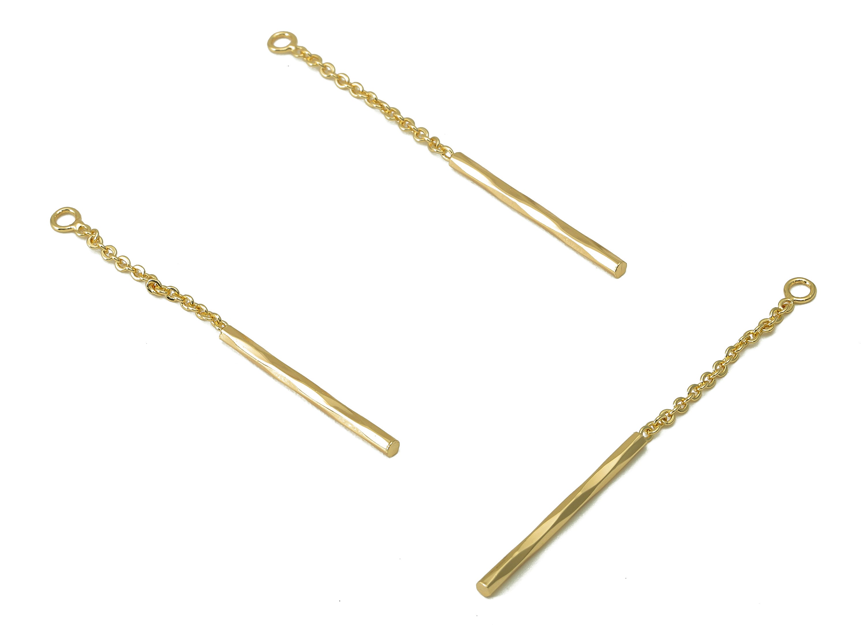 Brass Curb Chain Earring Charm - Cylinder Stick Earring - Textured Bar Pendant With Loop - 18K Real Gold Plated -43.25x1.5x 1.52mm- RGP5947 - DOMEDBAZAAR