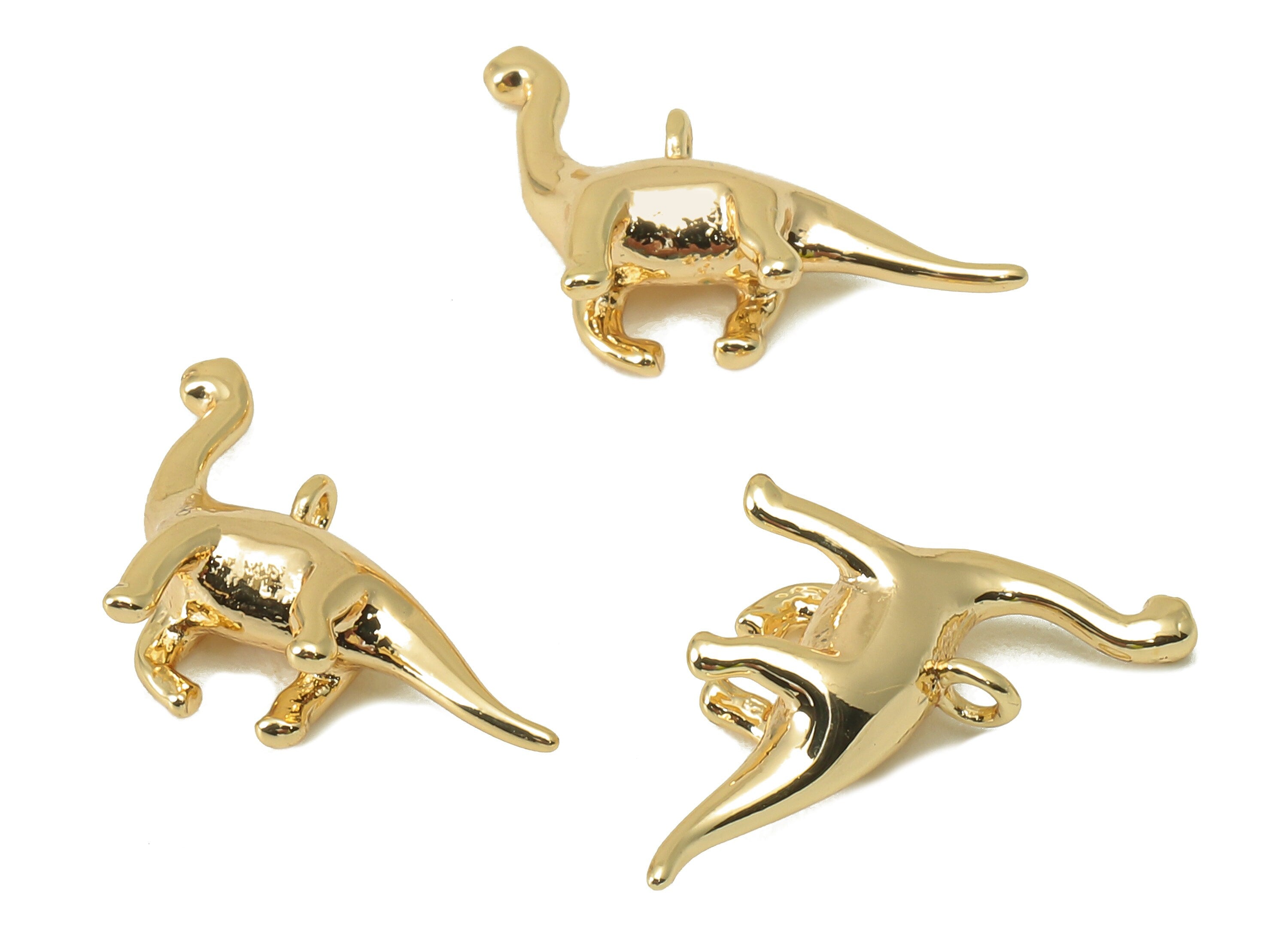 Brass Dinosaur Earring Charm - Brass Dinosaur Charm - Brass Animal Pendant - 18K Real Gold Plated - 18.91 x 13.12 x 4.57mm - RGP5956 - DOMEDBAZAAR
