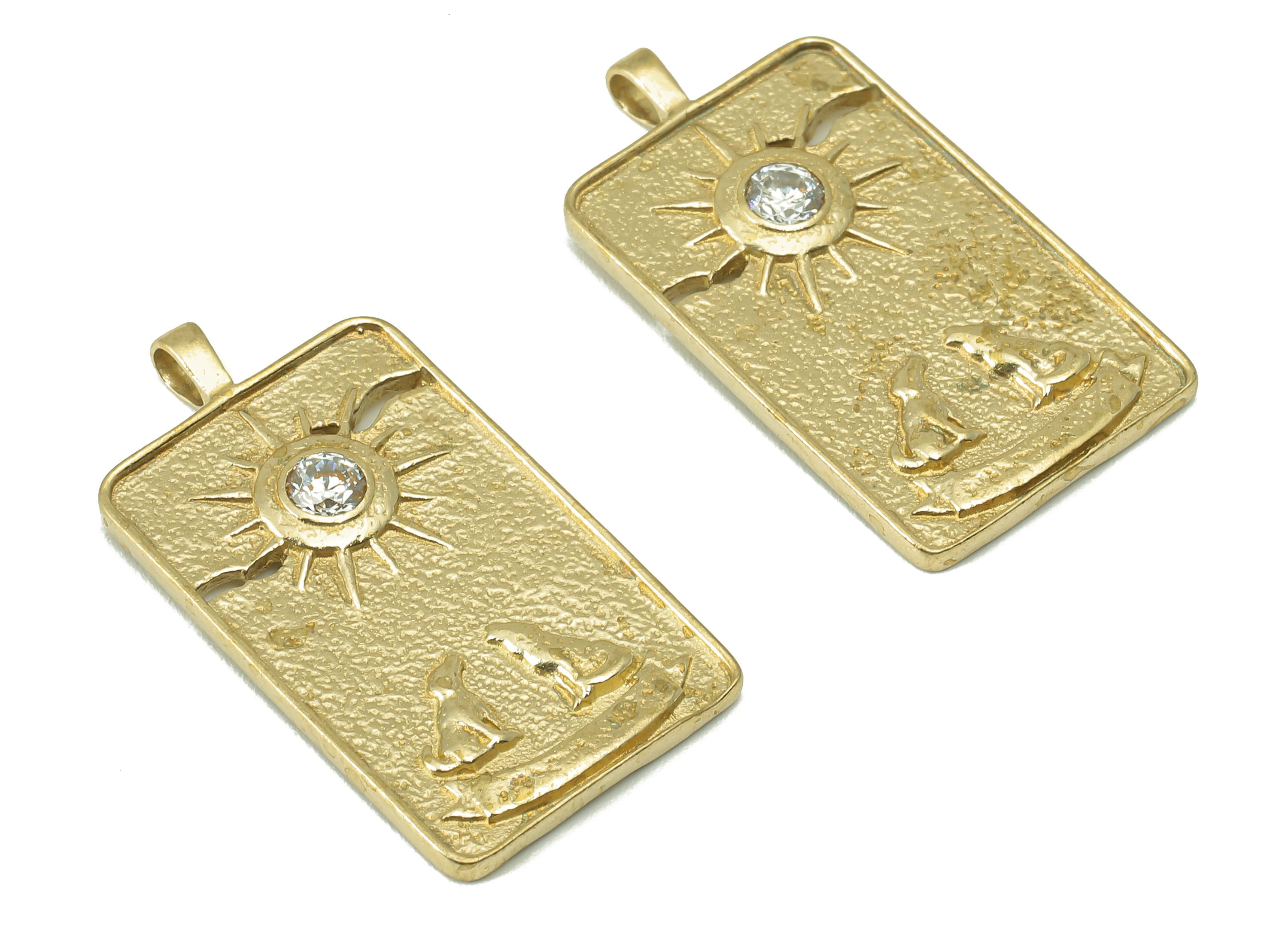 Brass Rectangular Earring Charm-Raw Brass Vintage Tarot Cards Pendant-Cubic Zircon-Sunshine Charm-For Necklaces-30x 16x 2.5mm-PP8319 - DOMEDBAZAAR