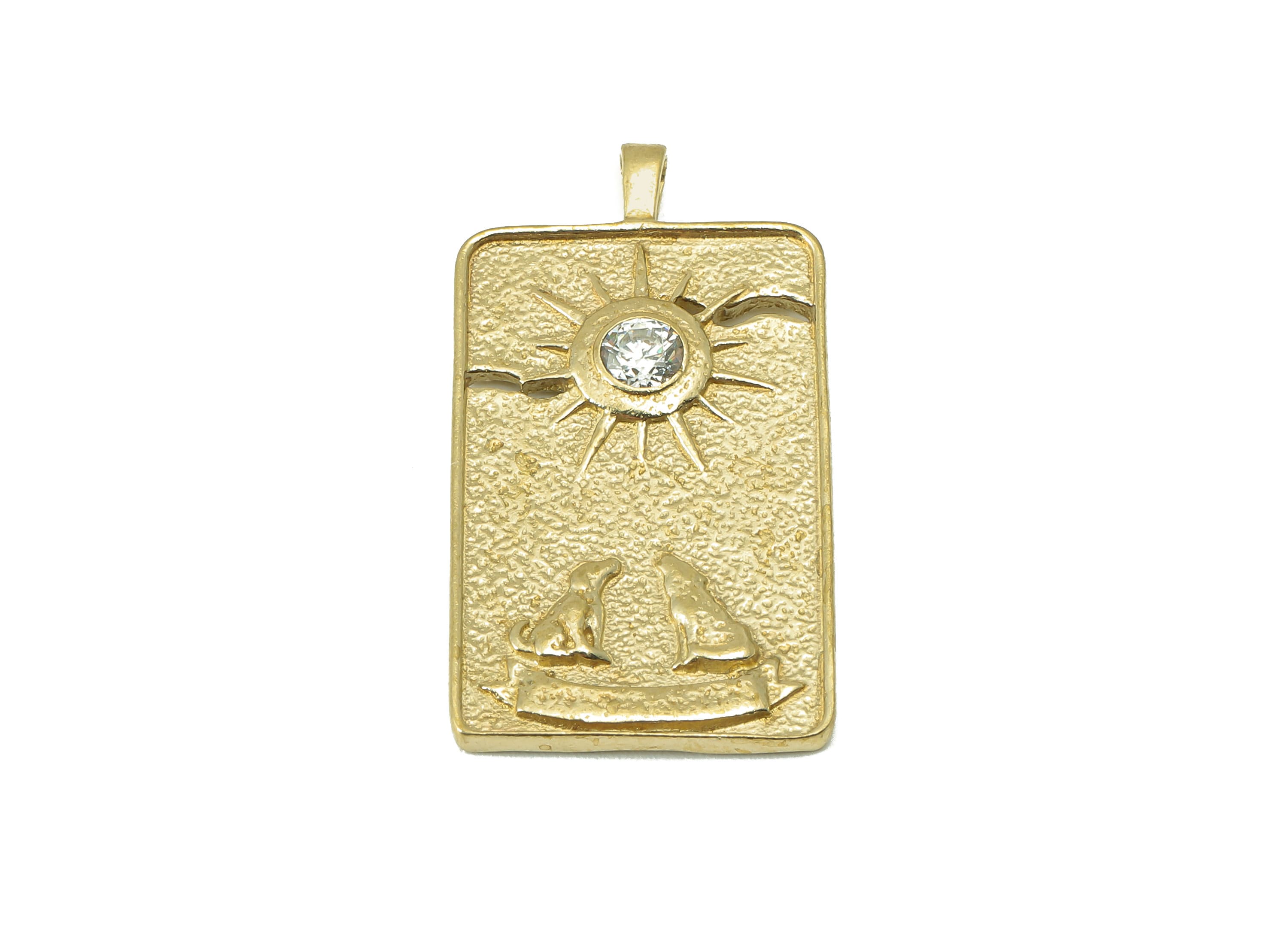 Brass Rectangular Earring Charm-Raw Brass Vintage Tarot Cards Pendant-Cubic Zircon-Sunshine Charm-For Necklaces-30x 16x 2.5mm-PP8319 - DOMEDBAZAAR