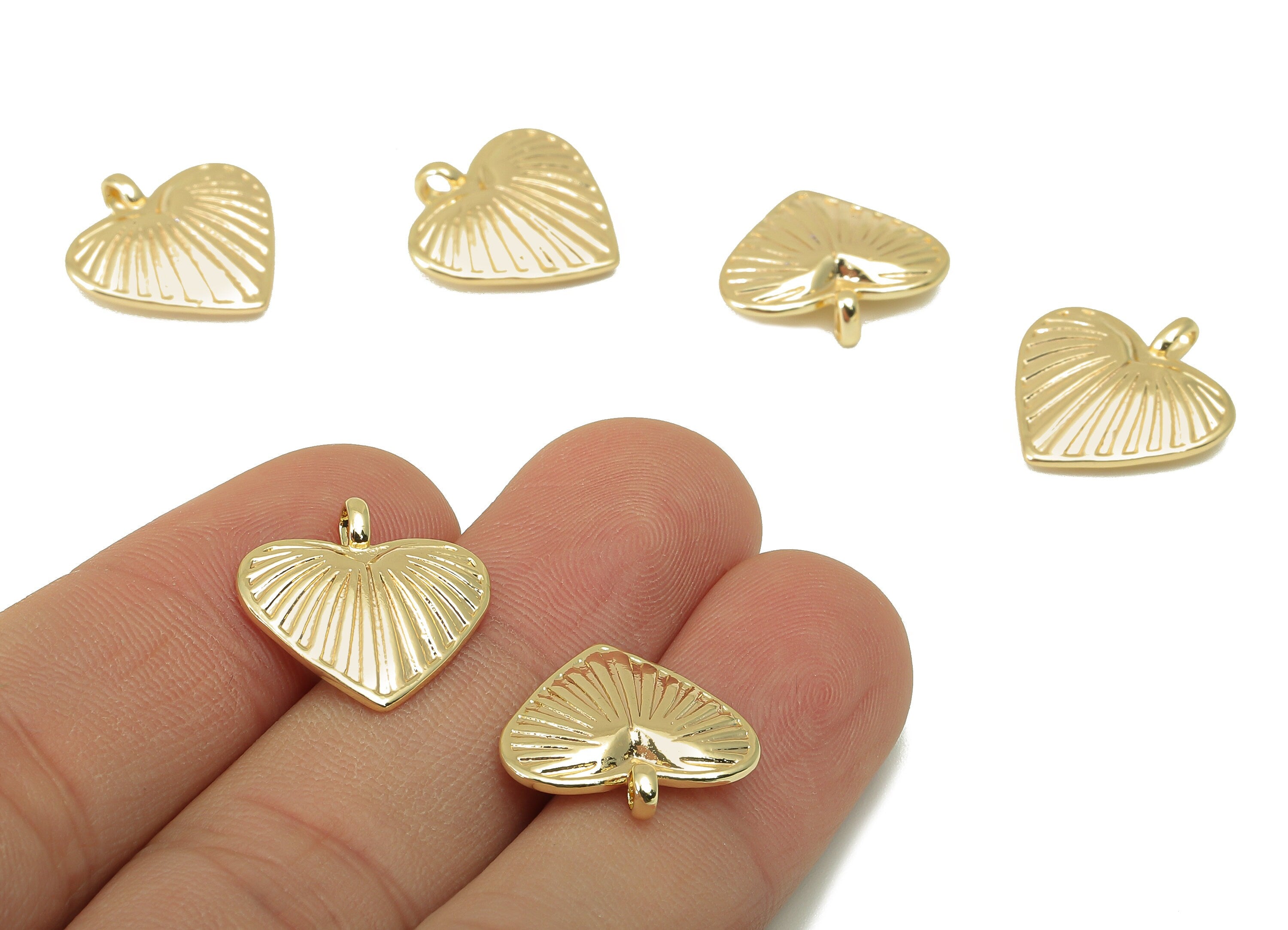 Brass Heart Earring Charm - Brass Textured Heart Charm - Cubic Heart Pendant - For Necklace -18K Real Gold Plated - 17.81x17x3.85mm- RGP5959 - DOMEDBAZAAR