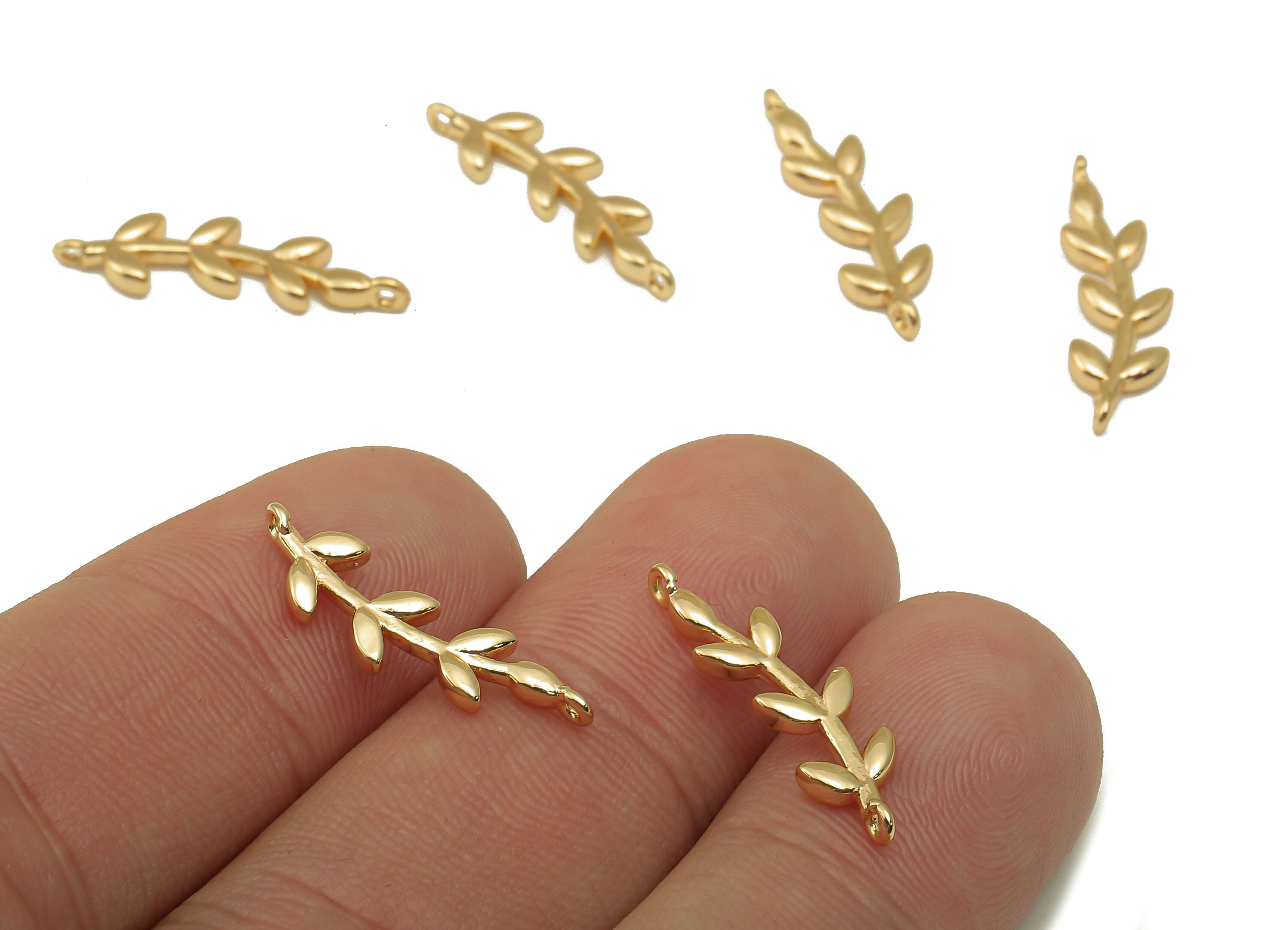 Brass Leaf Earring Charm - Brass Textured Leaf Pendant - Botanical Connector - For Necklace - 18K Real Gold-Plated - 22x6.4x1.8mm - RGP6617 - DOMEDBAZAAR