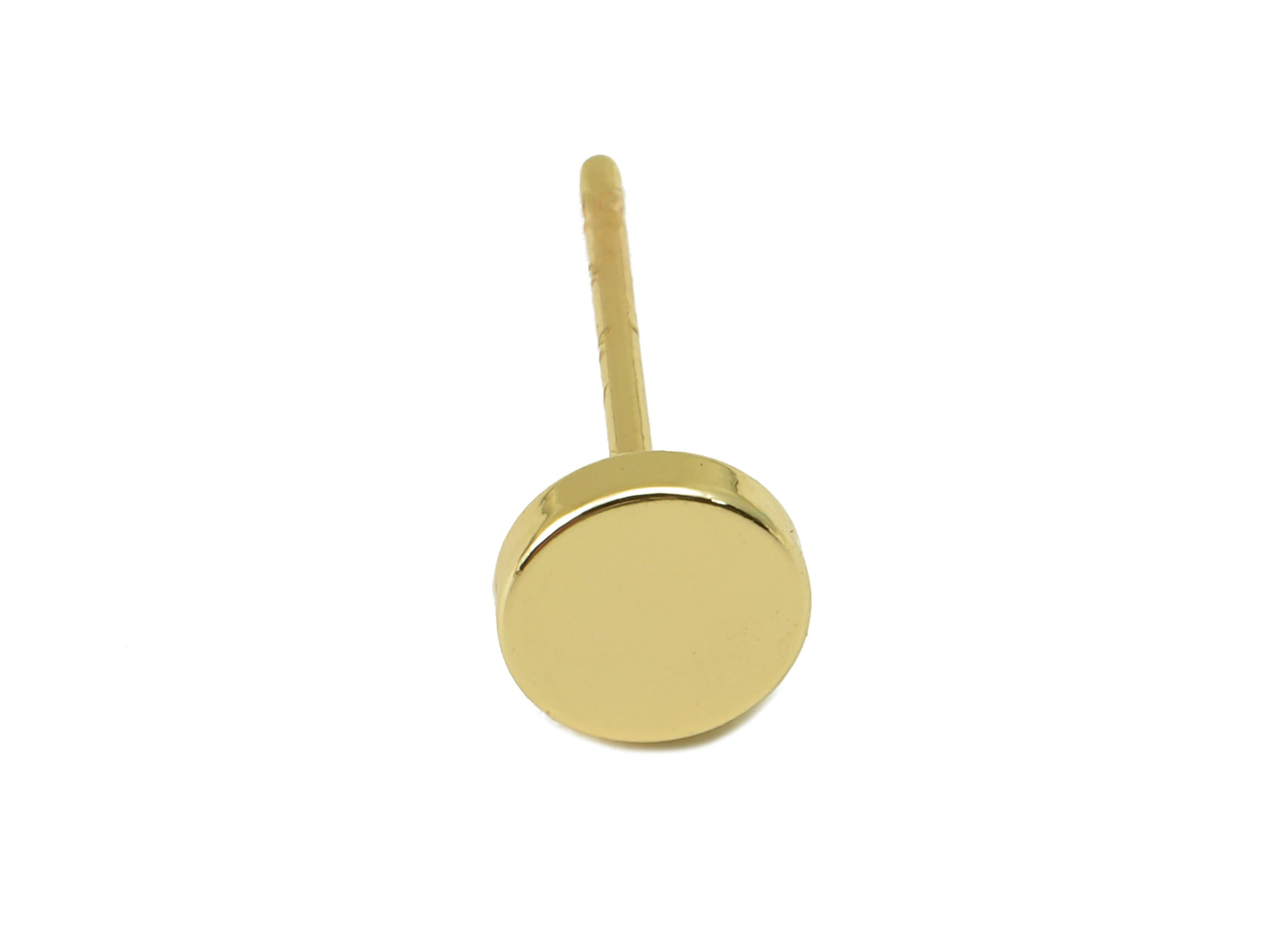 Brass Round Earring Stud - Smooth Round Earring Post - Cute Circle Stud Earrings- 18K Real Gold Plated - Steel Stud- 6x6x1.5mm- RGP5932G - DOMEDBAZAAR