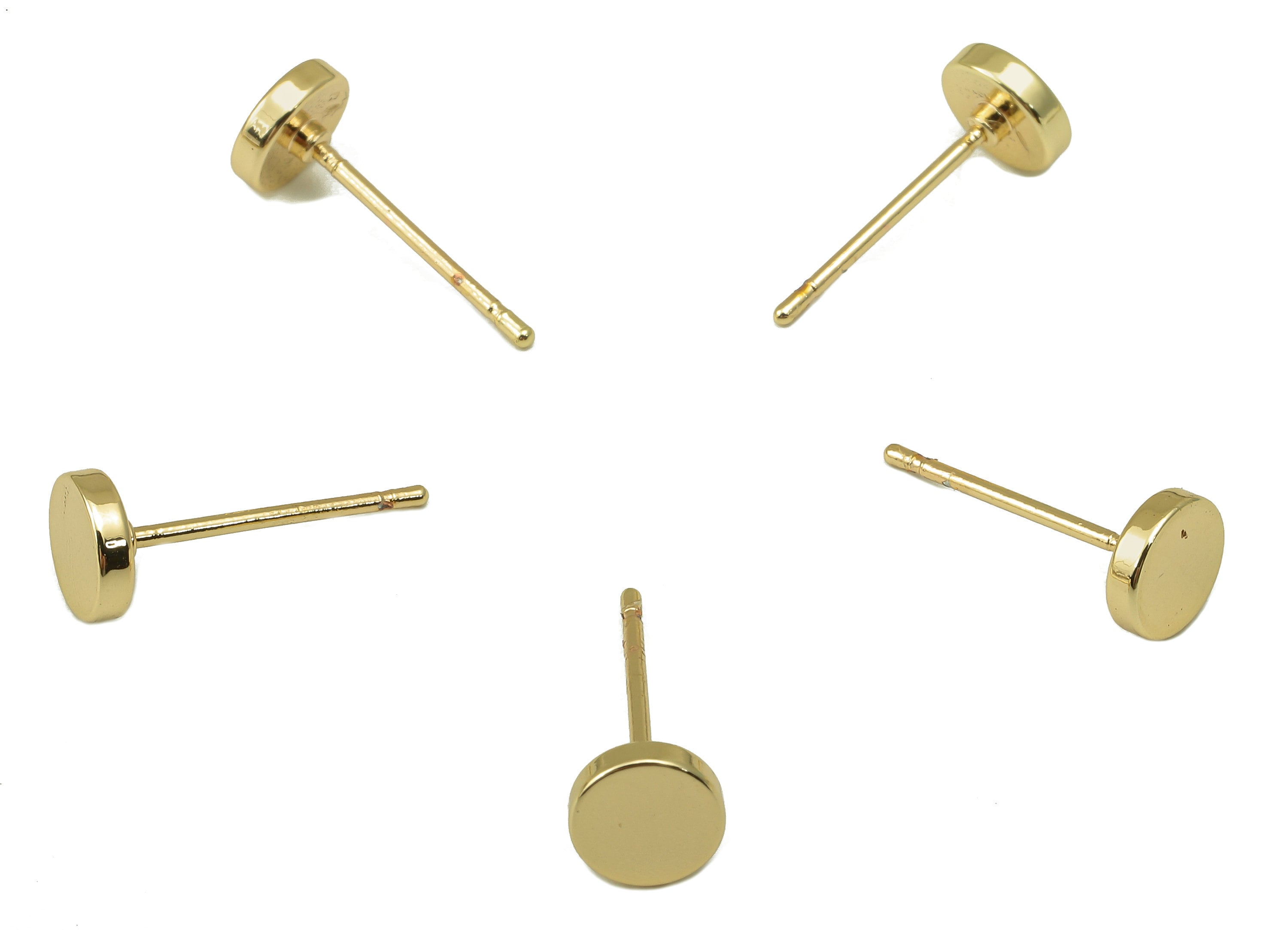 Brass Round Earring Stud - Smooth Round Earring Post - Cute Circle Stud Earrings- 18K Real Gold Plated - Steel Stud- 6x6x1.5mm- RGP5932G - DOMEDBAZAAR