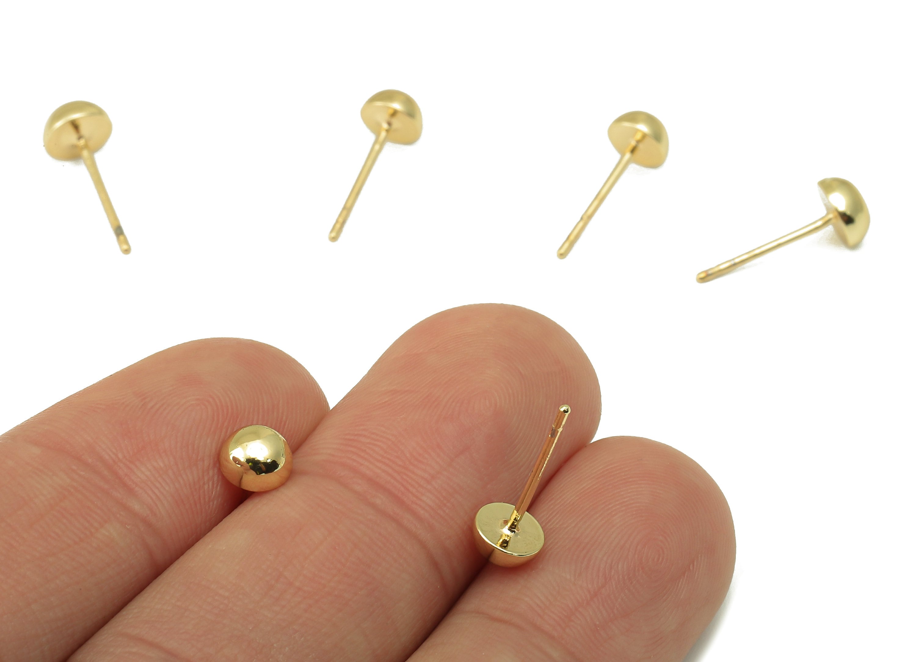 Brass Half Circle Earring Stud - Half Circle Pad Earring Post - 18K Real Gold Plated - Ear Stud-Findings- 5x5x2.6mm- RGP5934G - DOMEDBAZAAR