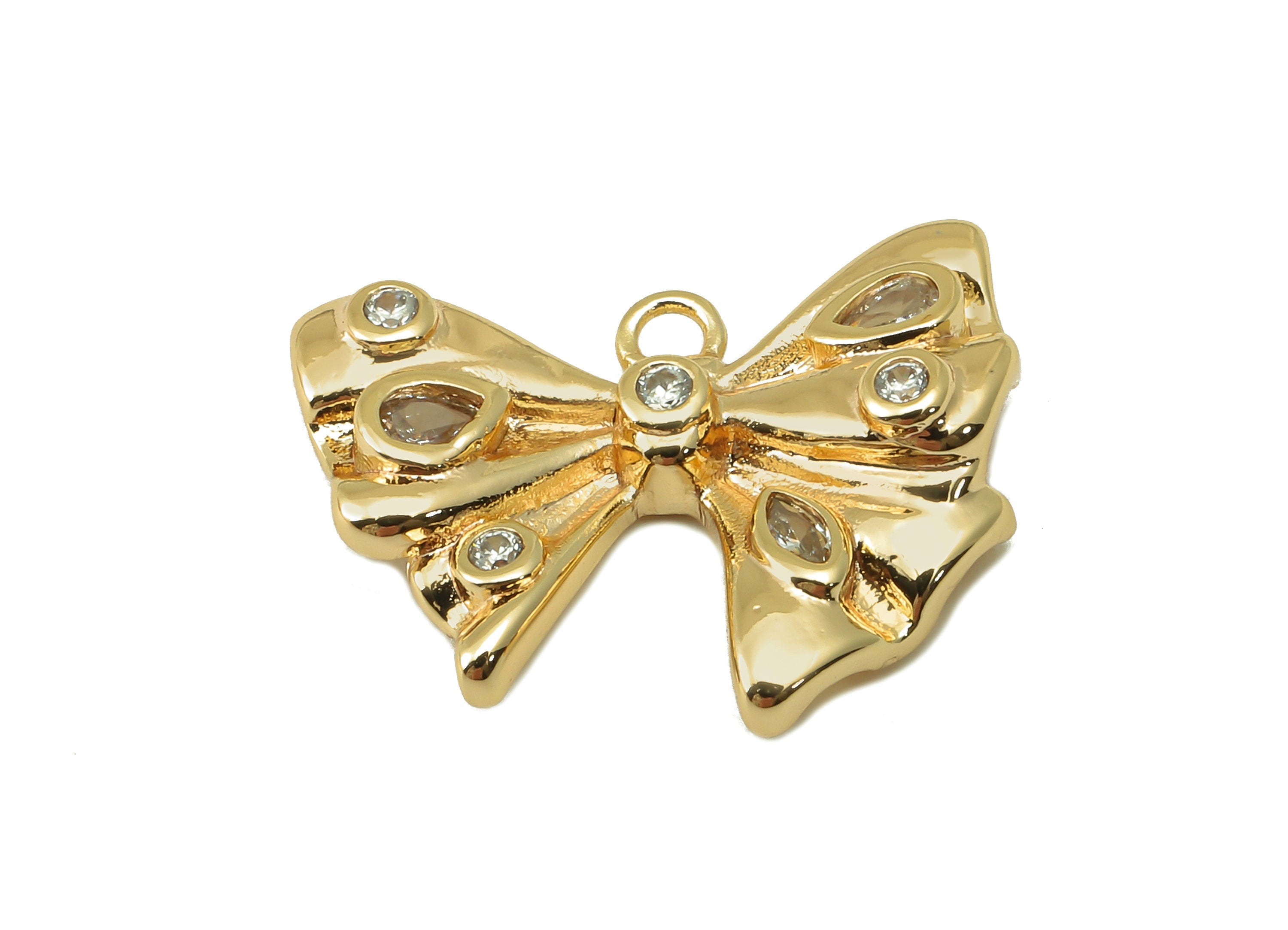Brass Butterfly Earring Charm - Brass Gold Bow Tie Pendant - Cubiz Zircon Bow Tie Earring -18K Real Gold Plated Brass-14.8x18.66x3mm-RGP6638 - DOMEDBAZAAR