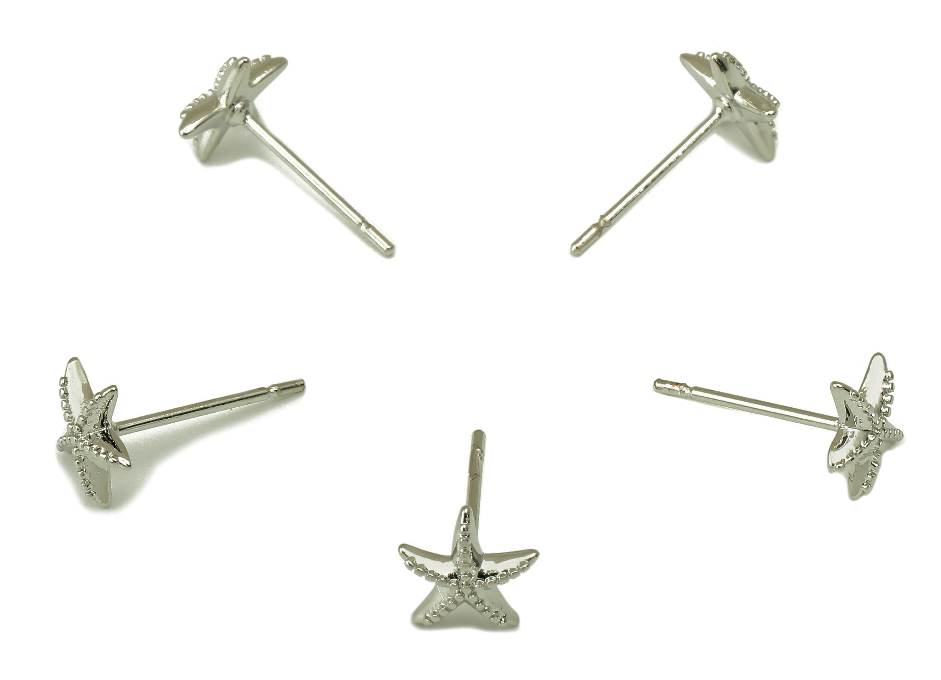 Silver Starfish Earring Stud - Ocean Star Earring Post - 18K Real White Gold Plated -Surgical Stud-Jewely Findings-7x7x2mm- RGP5937S - DOMEDBAZAAR