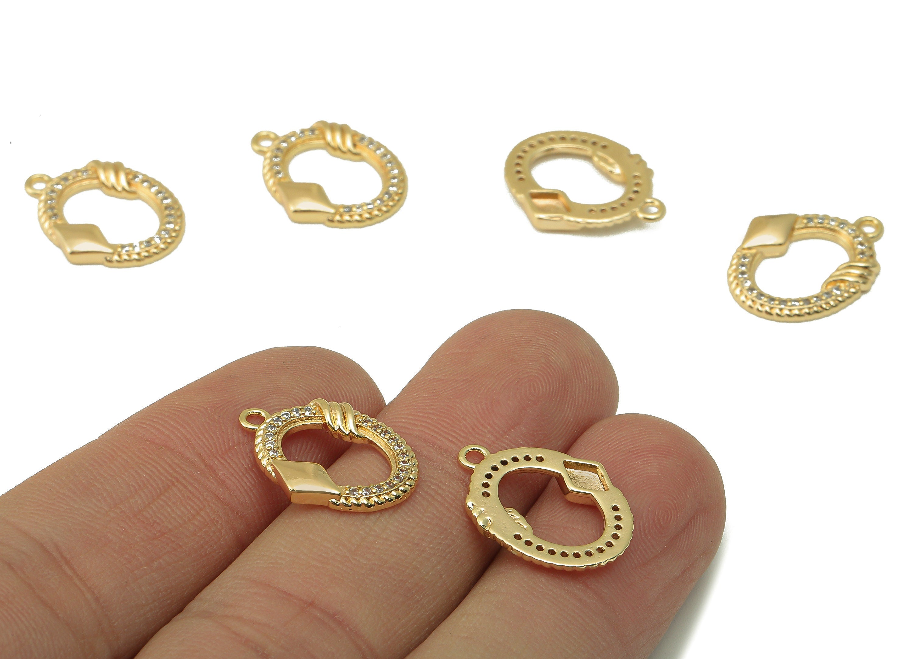 Brass Oval Earring Charm - Brass Cubic Zircon Pendant - CZ Gold Hollow Textured Oval Earring - 18K Real Gold Plated -17.9x13.6x2.2mm-RGP6641 - DOMEDBAZAAR