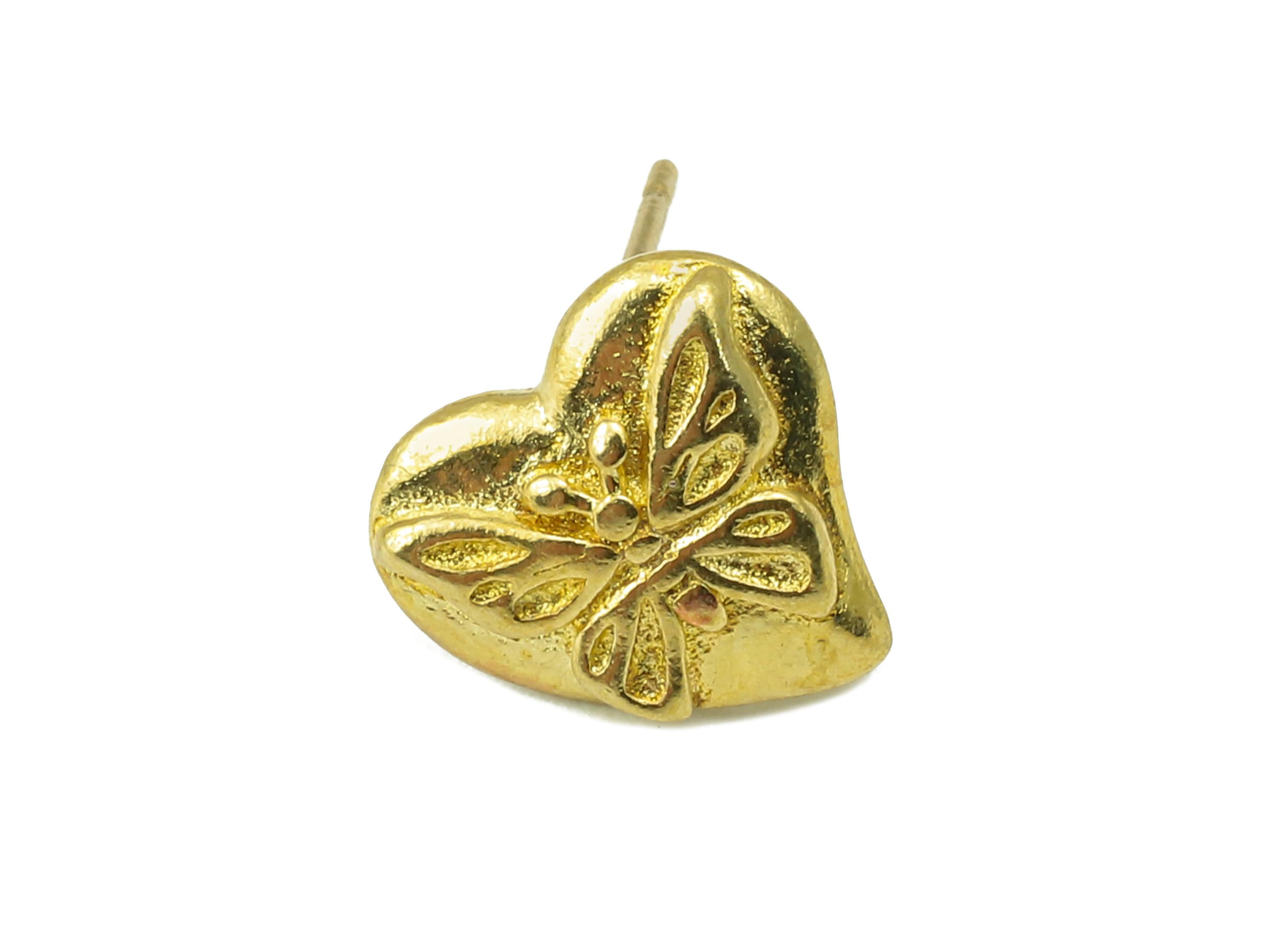 Raw Brass Heart Stud Earring - Brass Carved Butterfly Earring Post With a Loop- Earring Post -Jewelry Making- 10x11mmx2mm- PP8372 - DOMEDBAZAAR