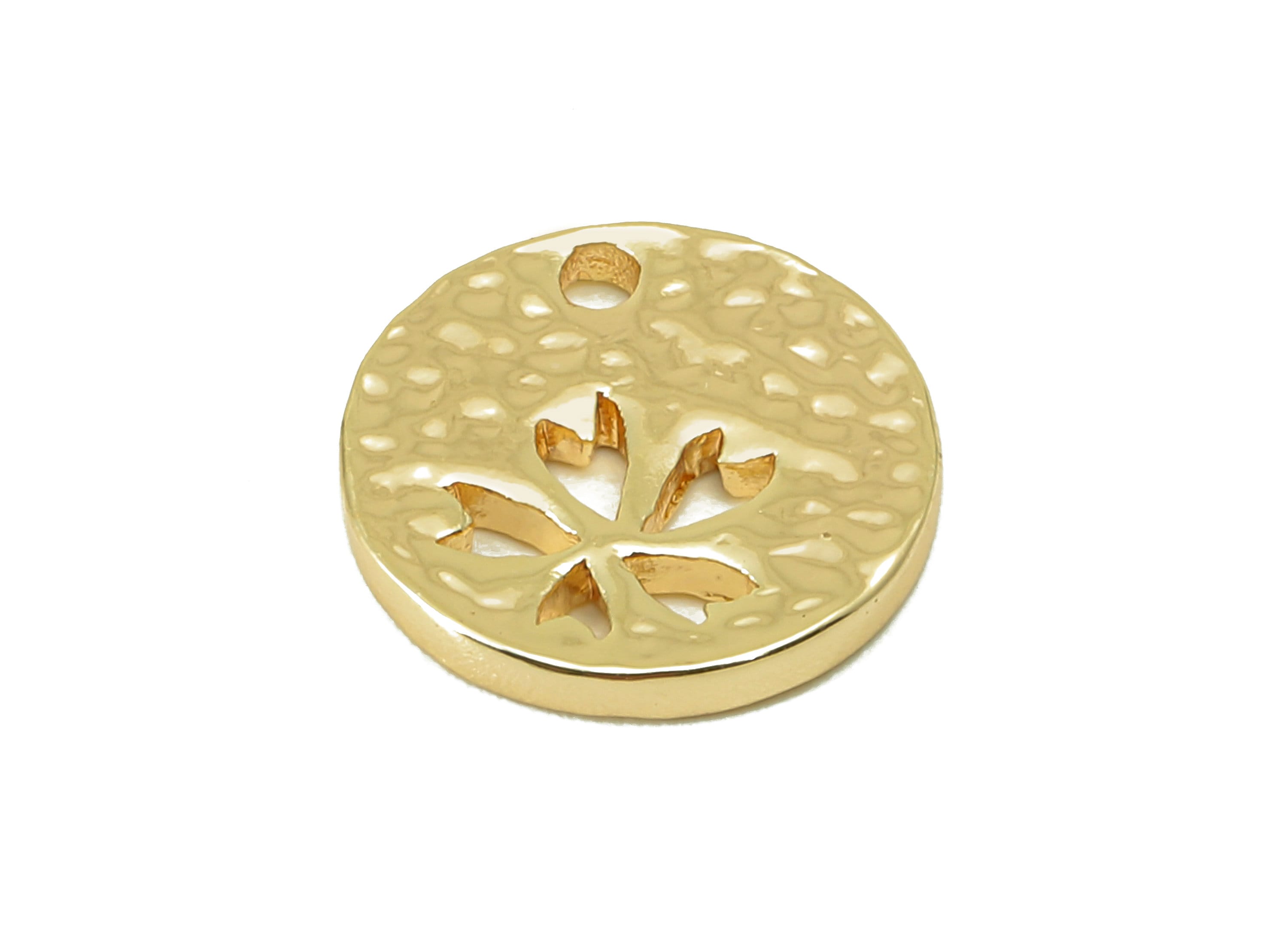 Brass Round Earring Charm - Brass Hammered Flower Charm - Mini Botanical Pendant -DIY Finding - 18K Real Gold Plated -11x11x1.31mm- RGP5966 - DOMEDBAZAAR