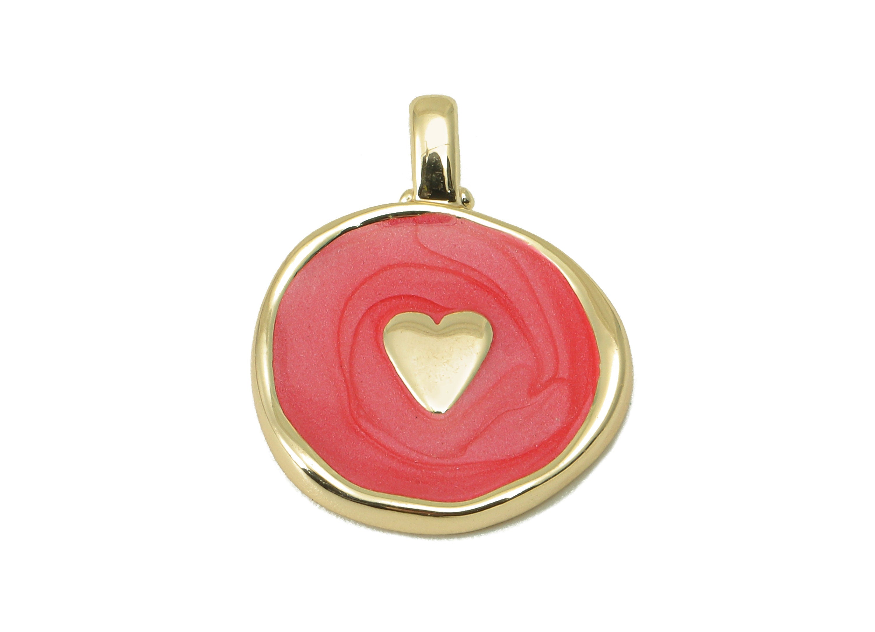 Brass Heart Earring Charm - Brass Red Enamel Heart Charm - Mini Heart Round Pendant -DIY Finding - 18K Real Gold Plated - 20x15x2mm- RGP5969 - DOMEDBAZAAR