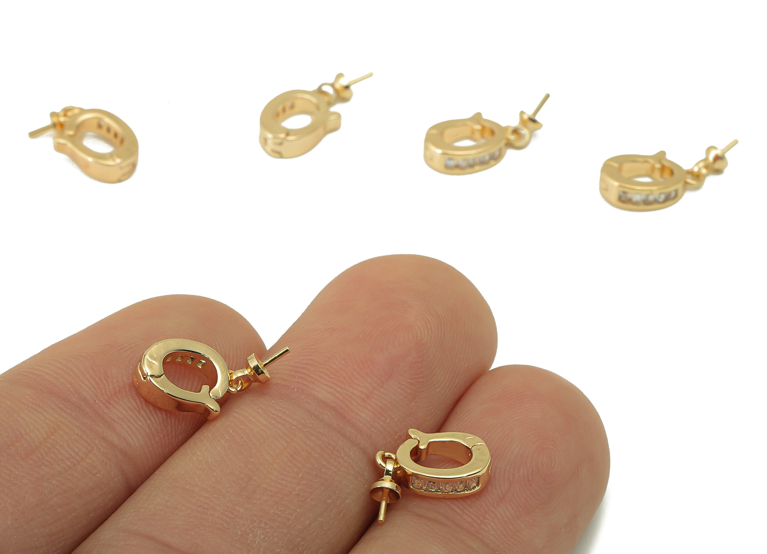Brass Hoop Clasp - Brass Cubic Zirconia Clasp - Brass CZ Clasp For Pearl - 18K Real Gold Plated - 15.66x7.32x1.18mm- RGP5979 - DOMEDBAZAAR