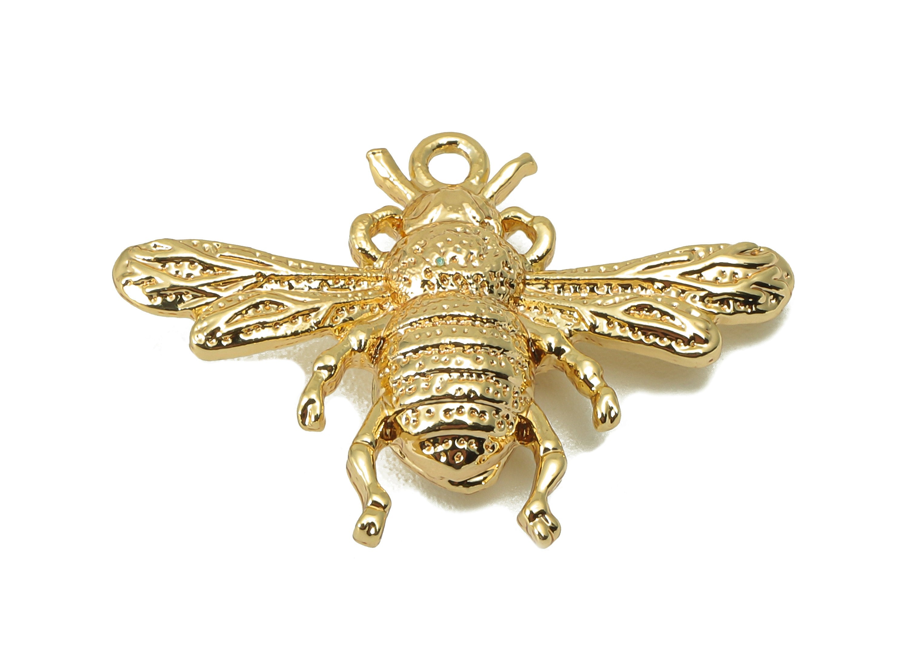 Brass Bee Earring Charm - Brass Animal Charm - Brass Bee Pendant - For Necklace - 18K Real Gold Plated -28.24 x 20.34 x 5.1mm - RGP6002 - DOMEDBAZAAR