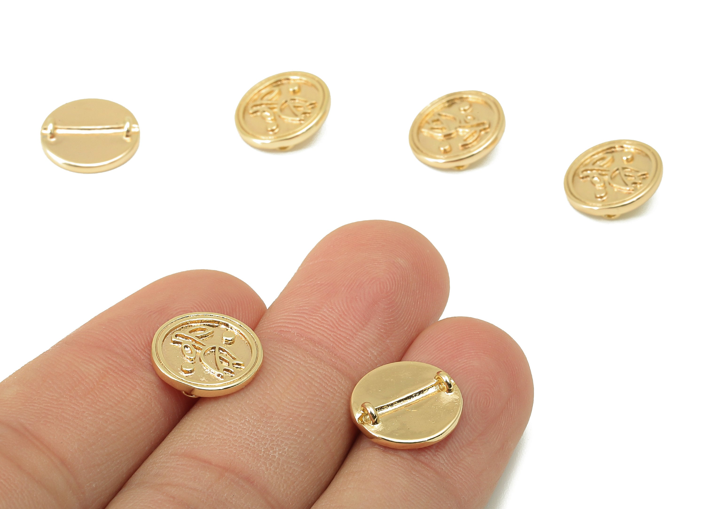 Brass Round Earring Charm - Brass Textured Rose Charm - Brass Flower Pendant - For Necklace - 18K Real Gold Plated -12.6x13x1.37mm- RGP6014 - DOMEDBAZAAR