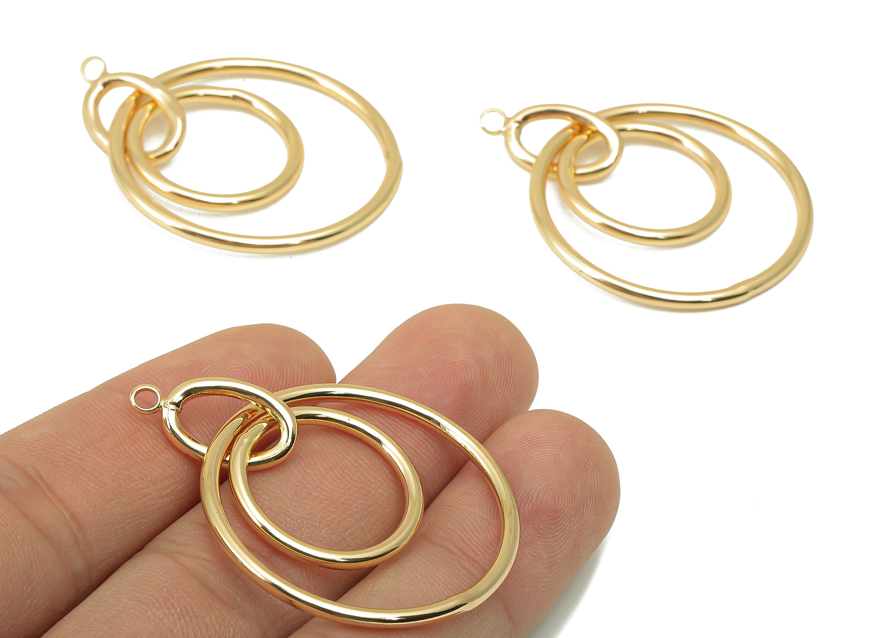 Brass Round Earring Charm - Brass Double Circle Charm - Round Links Pendant - For Necklace - 18K Real Gold Plated -46x33.68x1.96mm- RGP6017 - DOMEDBAZAAR