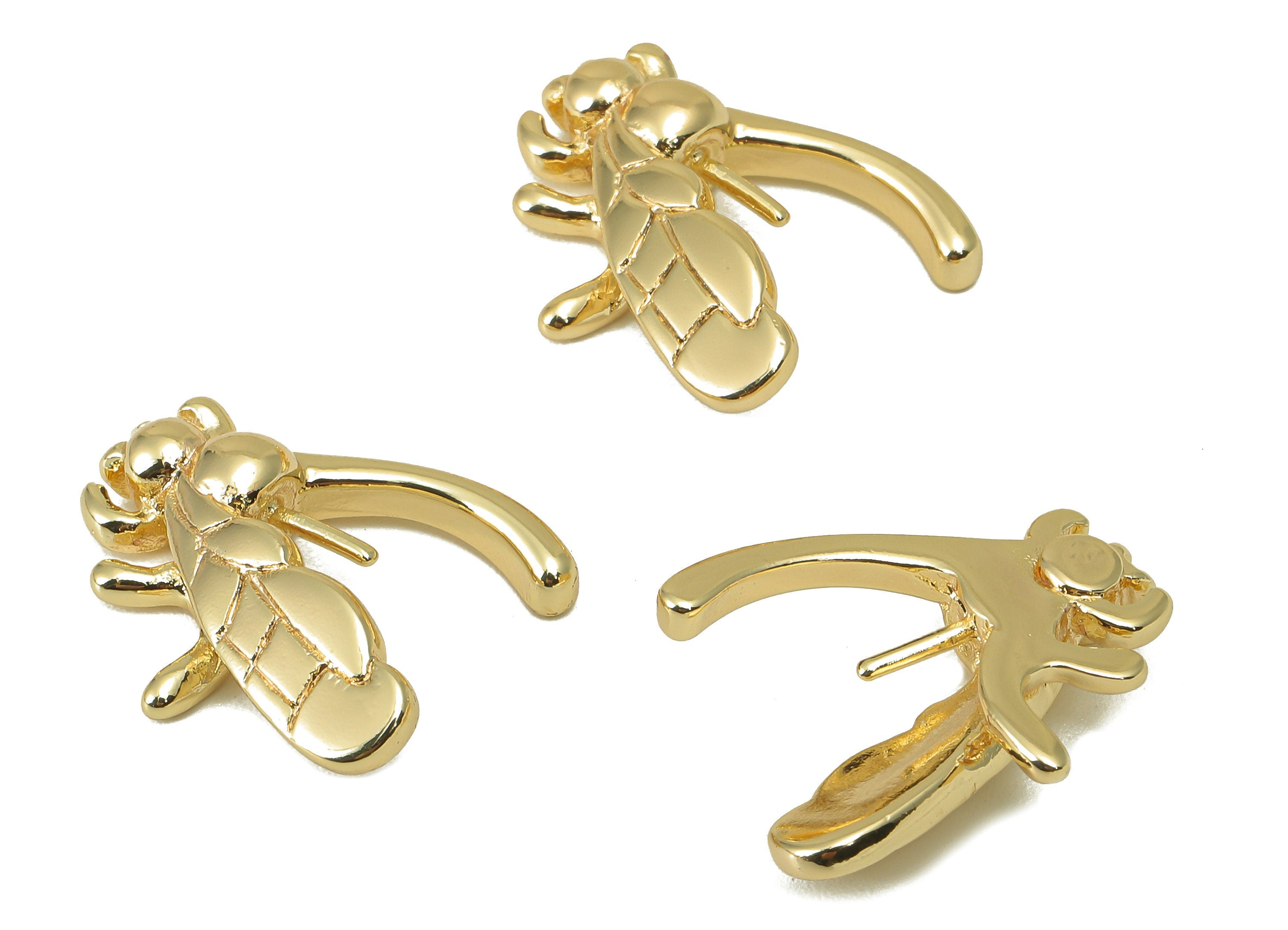 Brass Fly Earring Charm - Brass Insect Charm For Pearl - Brass Animal Charm - Jewelry Making - 18K Real Gold Plated -20x18.4x4.88mm- RGP6020 - DOMEDBAZAAR