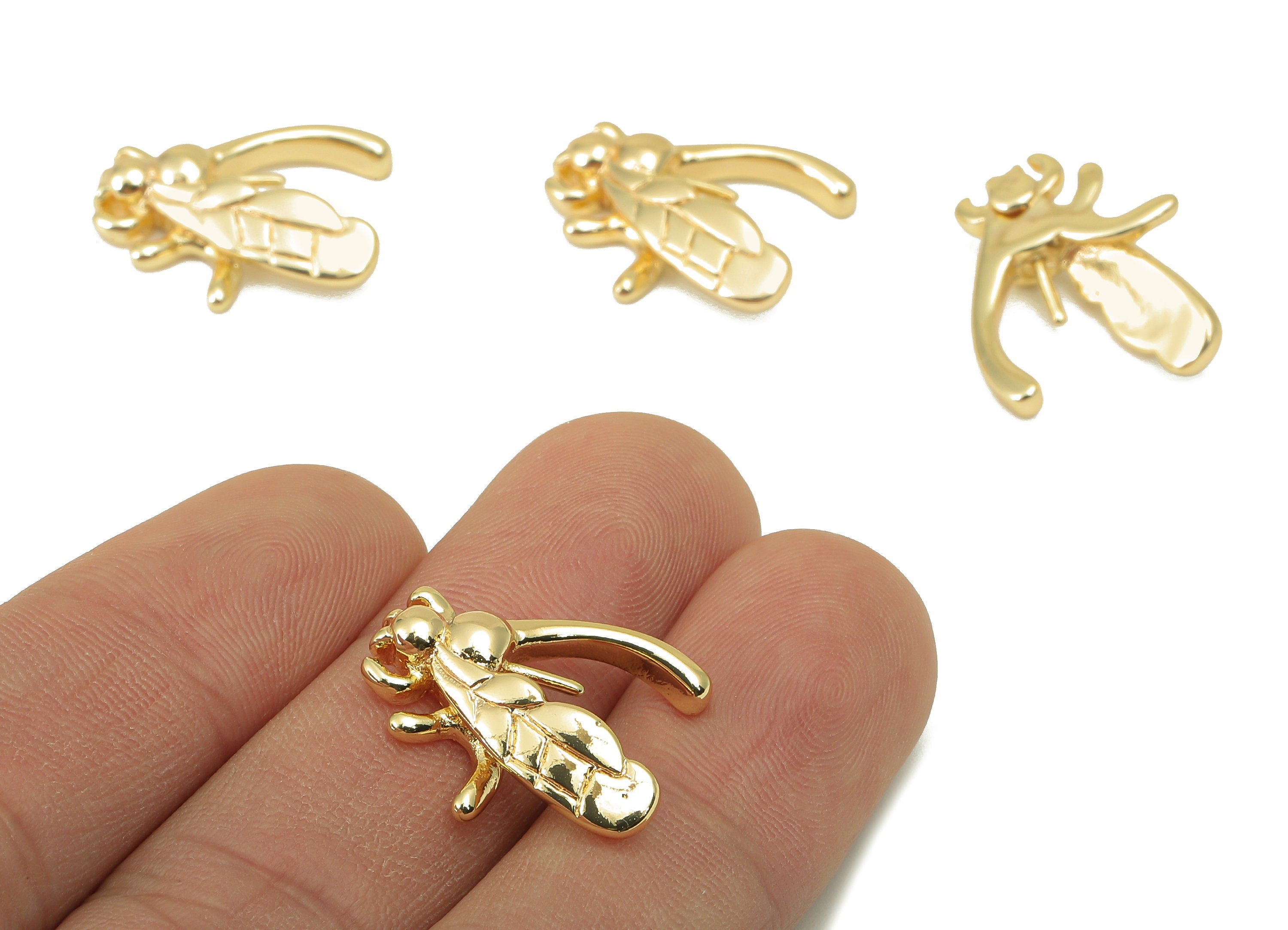 Brass Fly Earring Charm - Brass Insect Charm For Pearl - Brass Animal Charm - Jewelry Making - 18K Real Gold Plated -20x18.4x4.88mm- RGP6020 - DOMEDBAZAAR