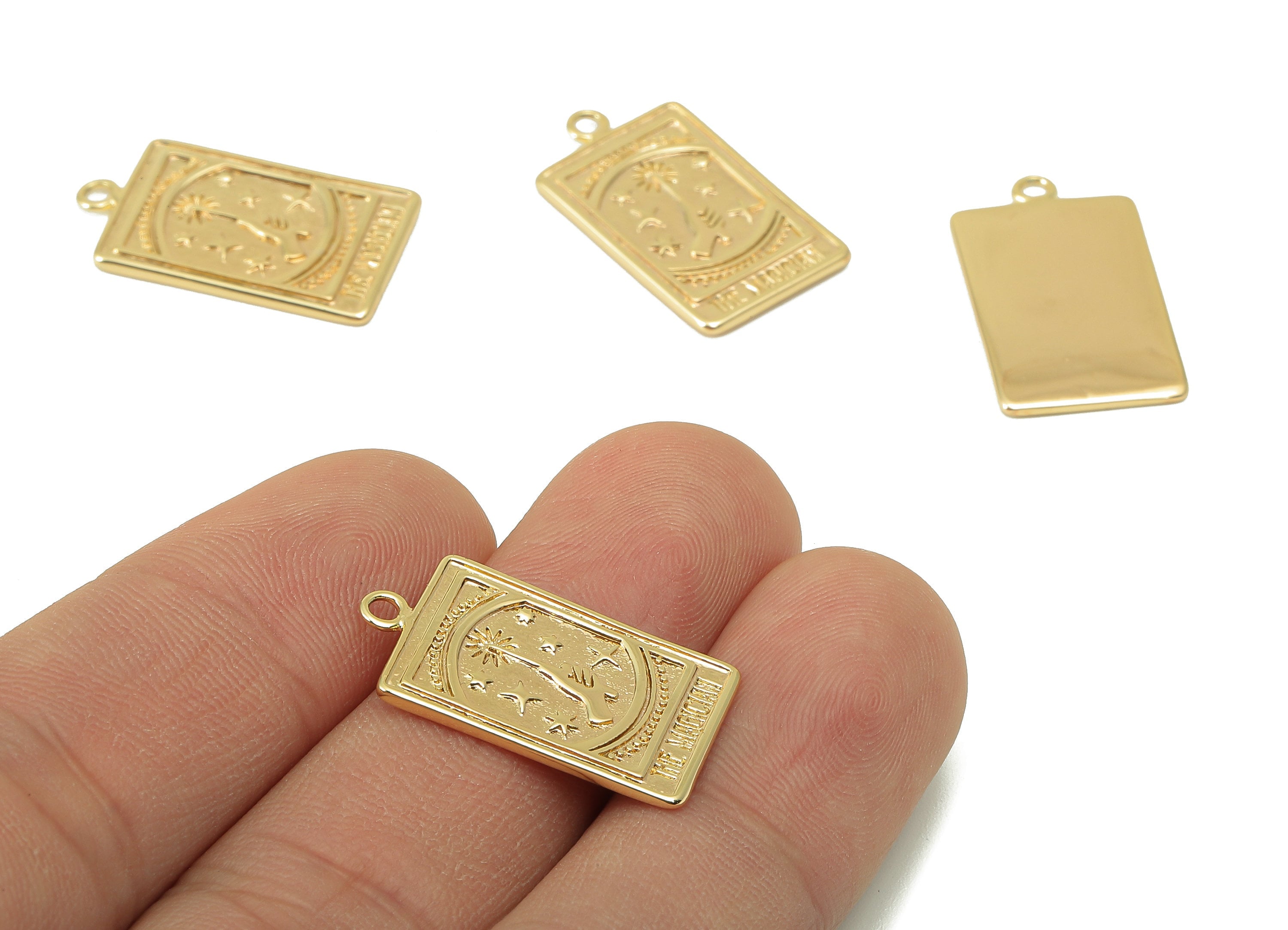 Brass Rectangle Earring Charm - Brass Textured Magic Charm - Magic Stick Pendant - For Necklace - 18K Real Gold Plated -24x19x3mm- RGP6030 - DOMEDBAZAAR