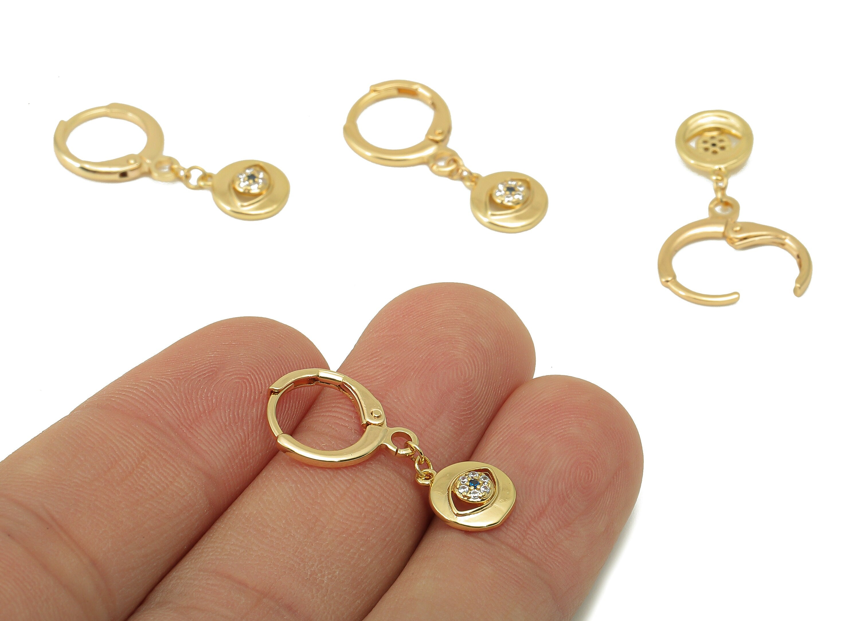 Brass Clasp Earring Charm - Brass Cubic Zirconia Huggie Hoop Clasp - CZ Lever back Round Eye Clasp - 18K Real Gold Plated -27x11x2mm-RGP6058 - DOMEDBAZAAR