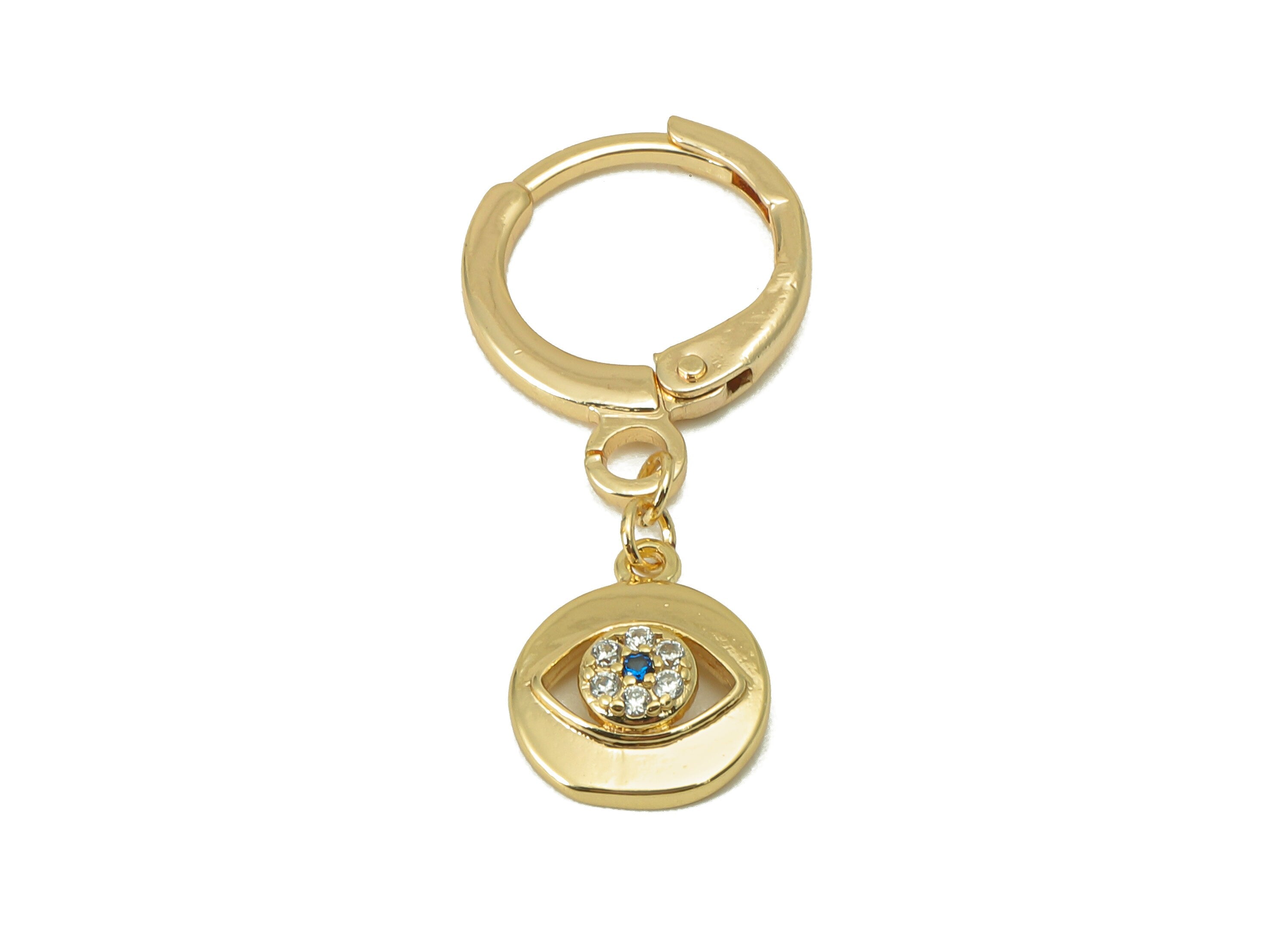 Brass Clasp Earring Charm - Brass Cubic Zirconia Huggie Hoop Clasp - CZ Lever back Round Eye Clasp - 18K Real Gold Plated -27x11x2mm-RGP6058 - DOMEDBAZAAR