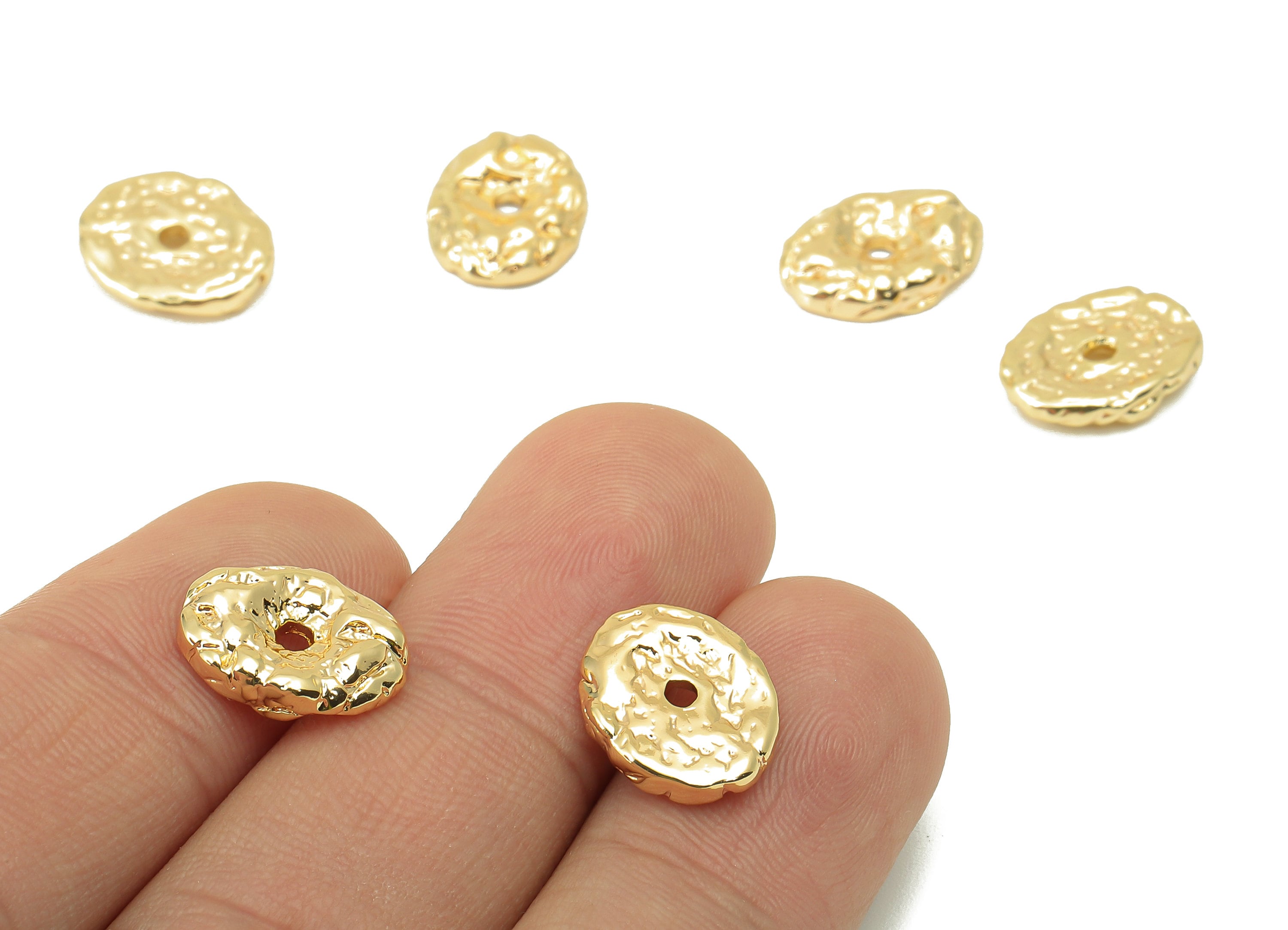 Brass Ellipse Spacer Bead - Brass Cubic Textured Charm -Brass Textured Pendant - For Necklace - 18K Real Gold Plated - 14x11x 3.25mm-RGP6075 - DOMEDBAZAAR