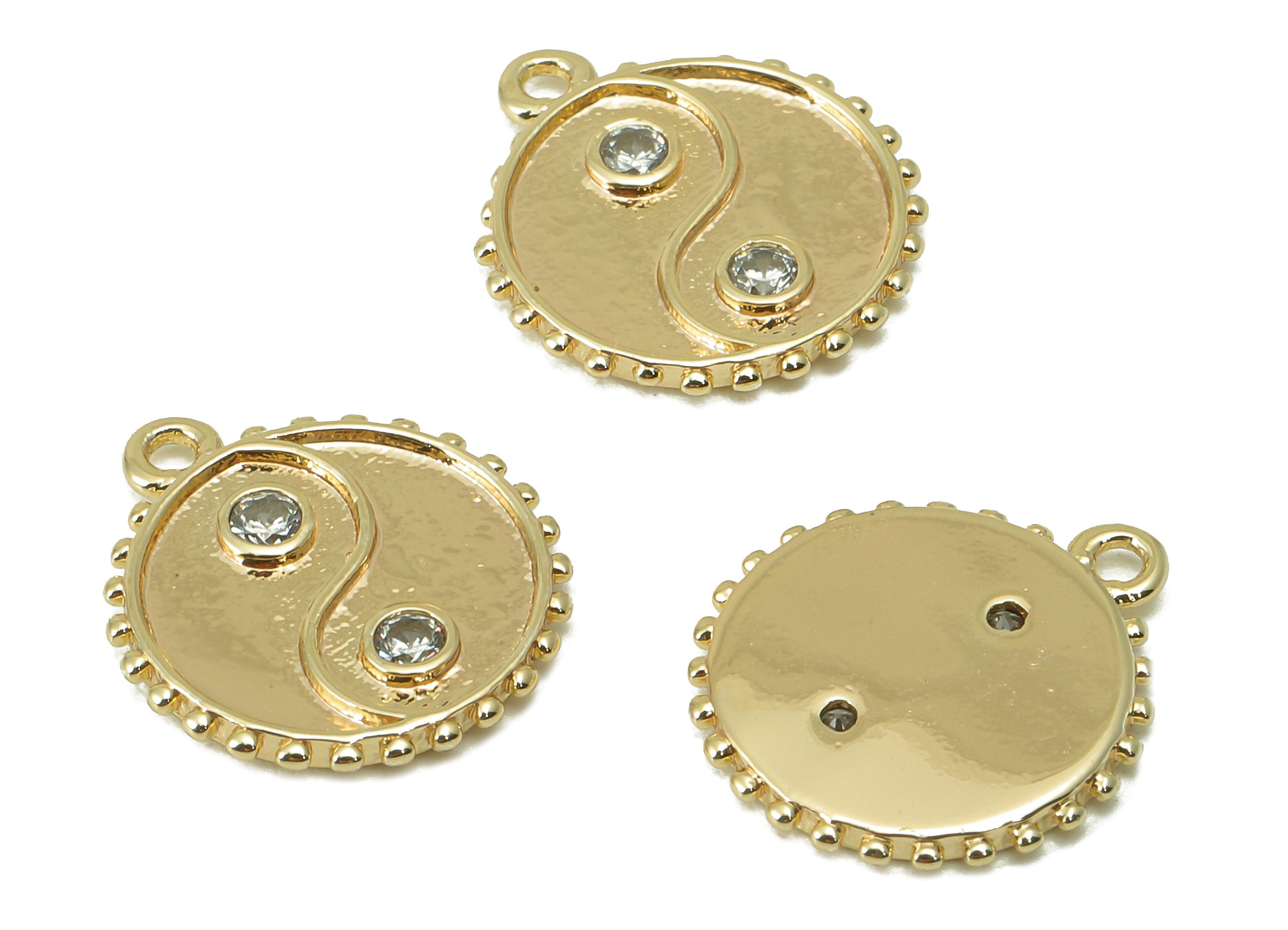 Brass yin yang Earring - Brass Gold yin yang Pendant - Cubic Zircon -CZ Necklace Charm - 18K Real Gold Plated -13.72 x 12x 1.41mm-RGP6093 - DOMEDBAZAAR