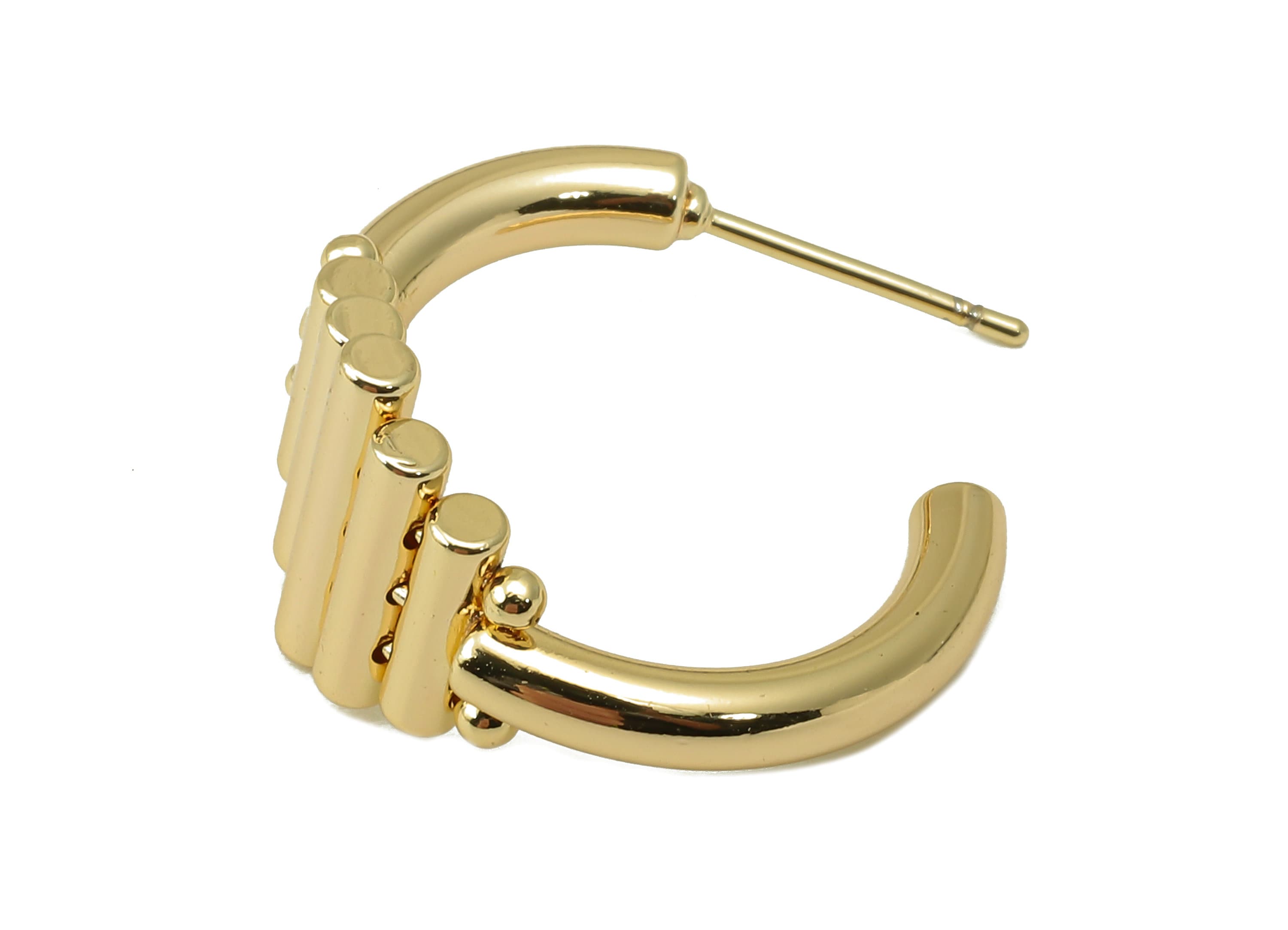 Brass Open Hoop Earring Wires - Woven Bar Earring Hook -Brass Open Hoop Earring Stud- 18K Real Gold Plating-Earring Post-27x 22x2mm-RGP6117 - DOMEDBAZAAR