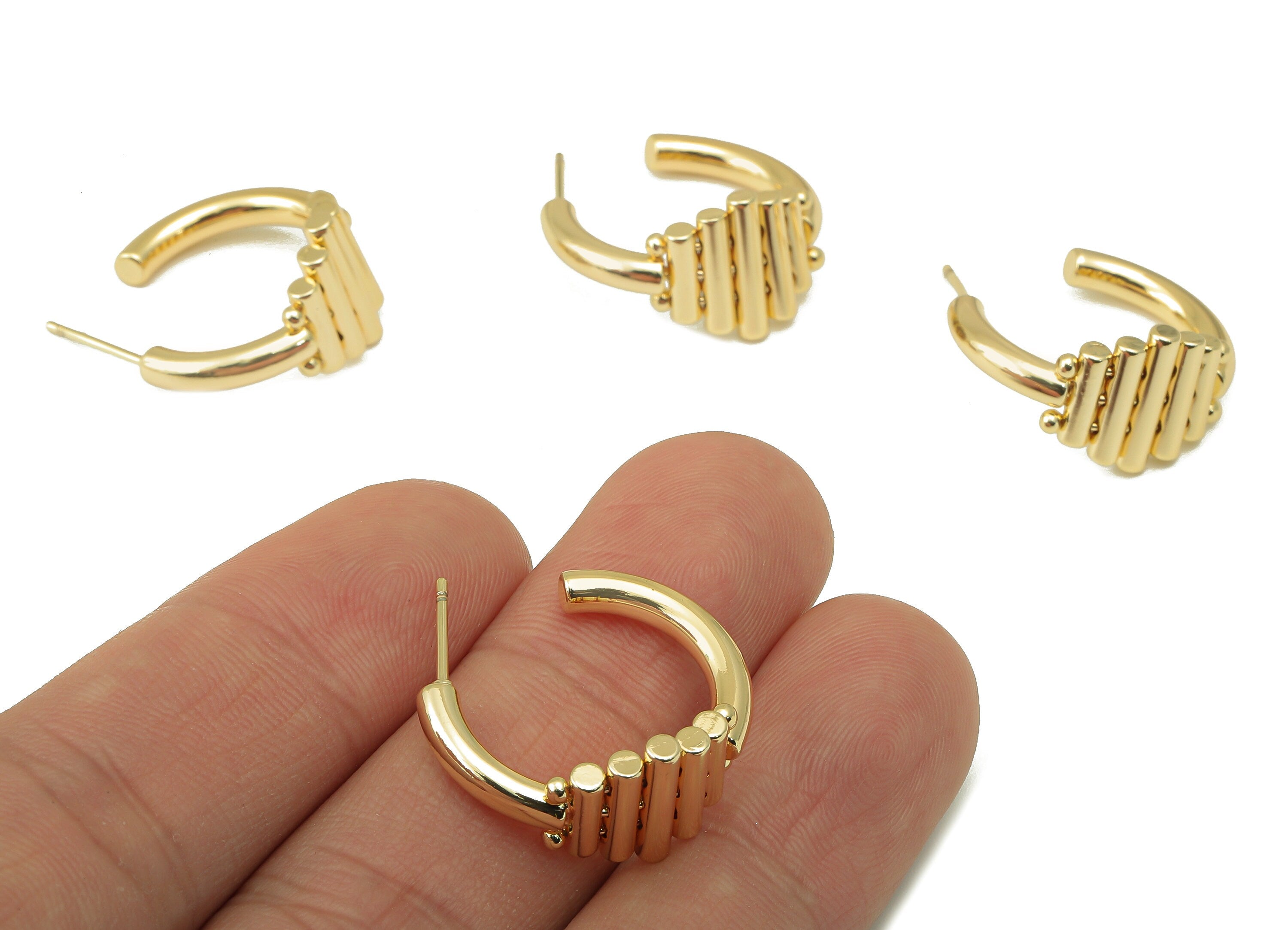 Brass Open Hoop Earring Wires - Woven Bar Earring Hook -Brass Open Hoop Earring Stud- 18K Real Gold Plating-Earring Post-27x 22x2mm-RGP6117 - DOMEDBAZAAR