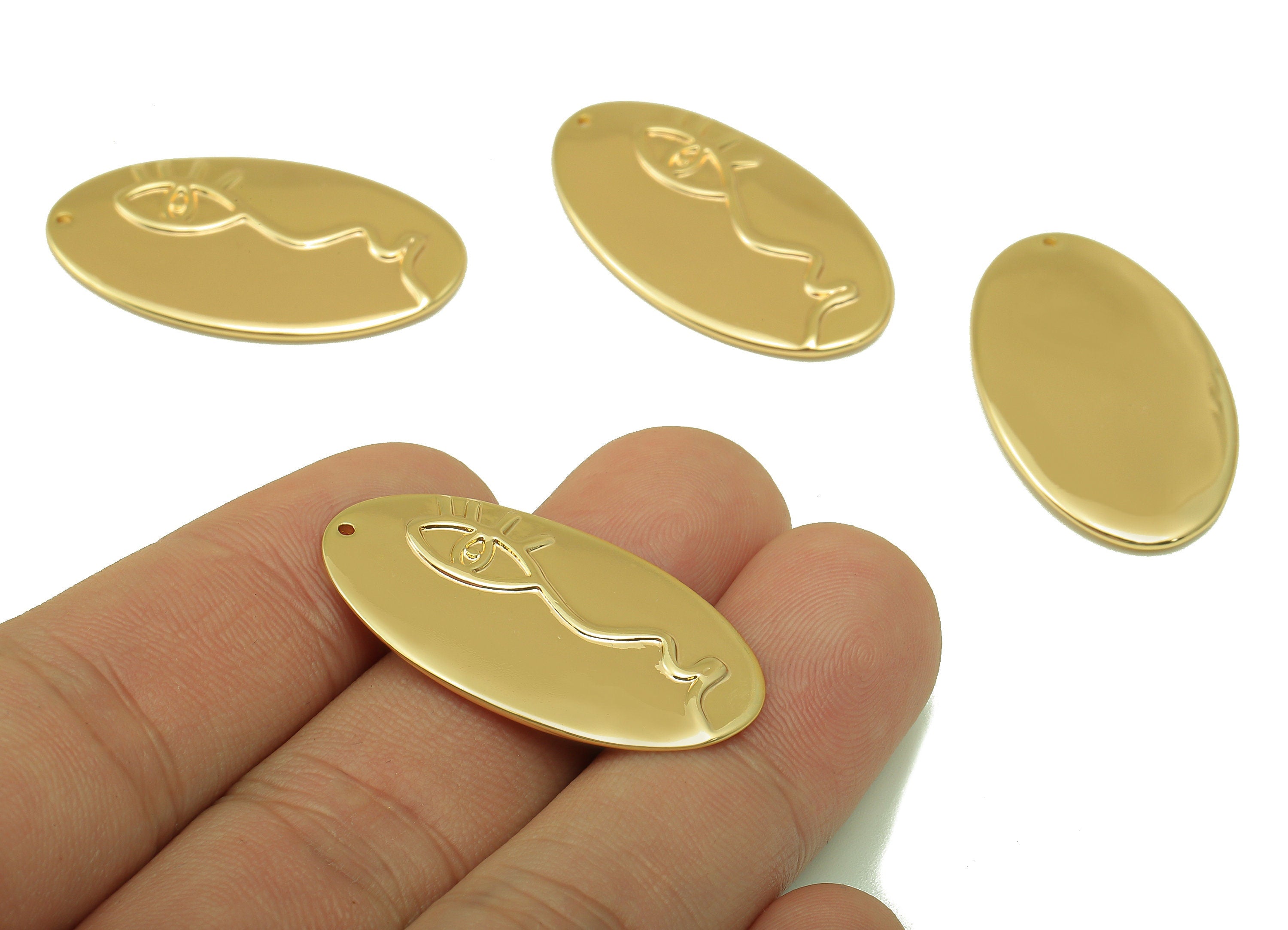 Brass Ellipse Earring Charm - Brass Oval Eye Pendant - Gold Textured Oval Pendant - For Necklace - Jewelry Supplies-34x19.37x2.17mm-RGP6649 - DOMEDBAZAAR