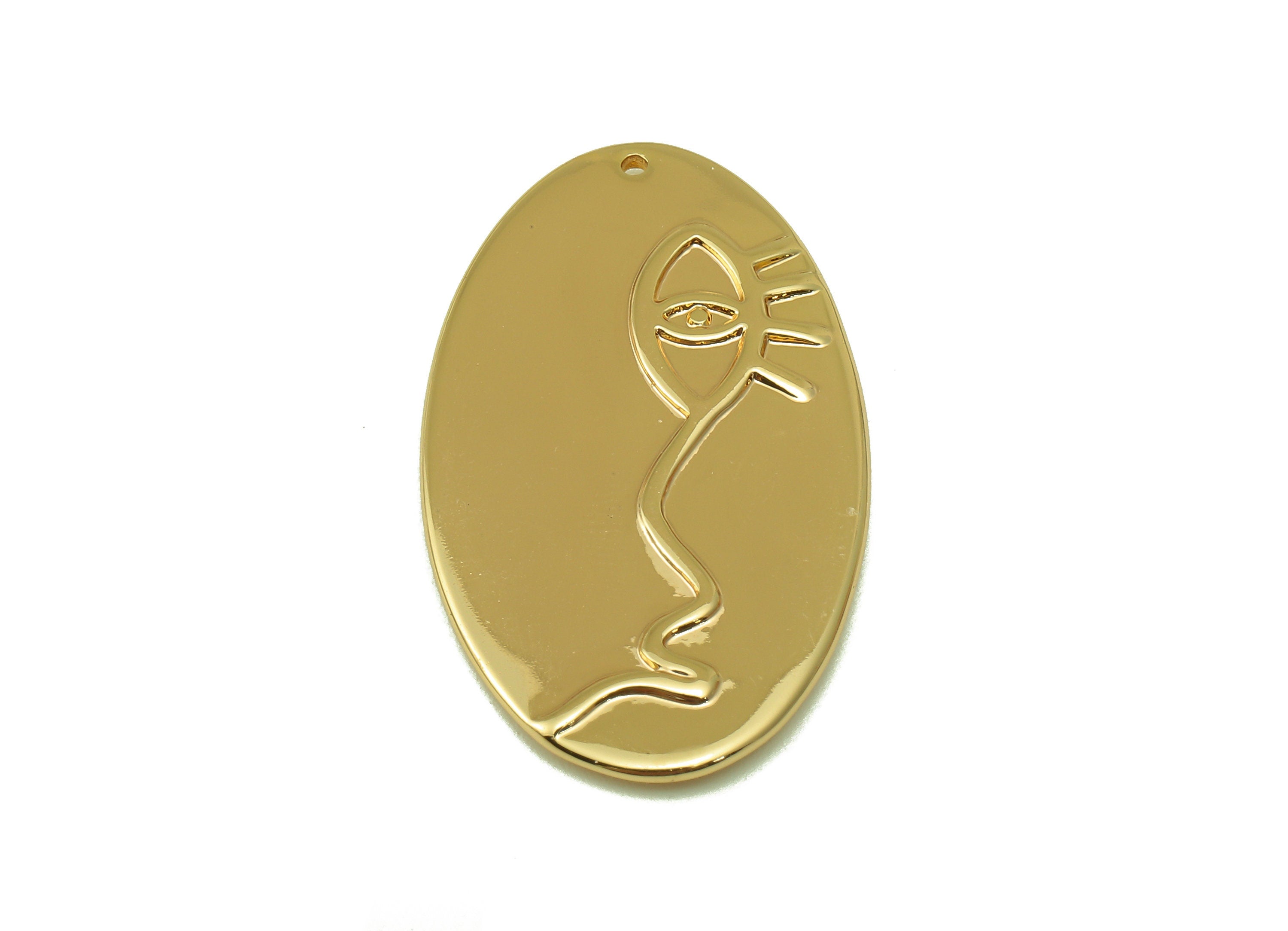 Brass Ellipse Earring Charm - Brass Oval Eye Pendant - Gold Textured Oval Pendant - For Necklace - Jewelry Supplies-34x19.37x2.17mm-RGP6649 - DOMEDBAZAAR