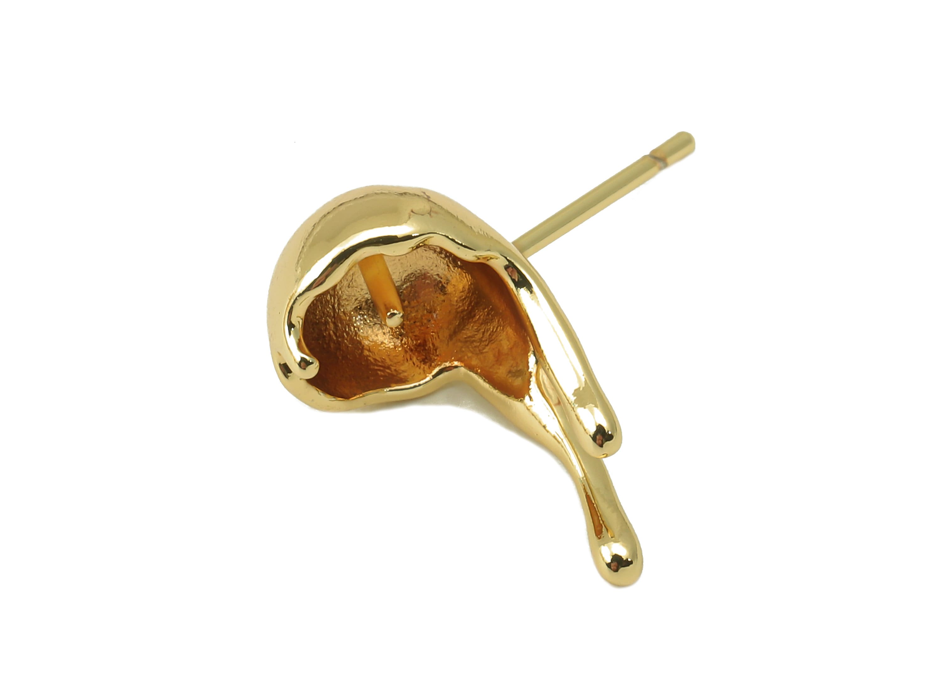 Brass Melt Semi Ball Earrings - Special Snail Earring Stud for Pearl - 18k real gold-plated brass- Brass Stud - DIY -16x9x 1mm- RGP6138 - DOMEDBAZAAR