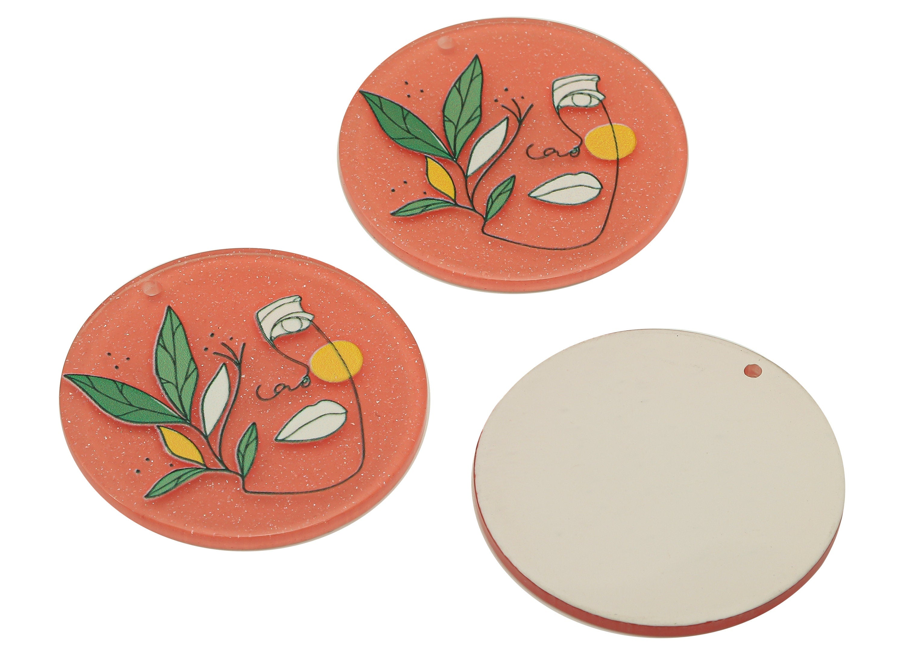 Round Abstract Bust Charm - Acrylic Portrait Pendant Charm - Circle leaf Earring - Jewelry Making Supplies - 36.94 x 36.9 x 2.2mm - AC2599 - DOMEDBAZAAR