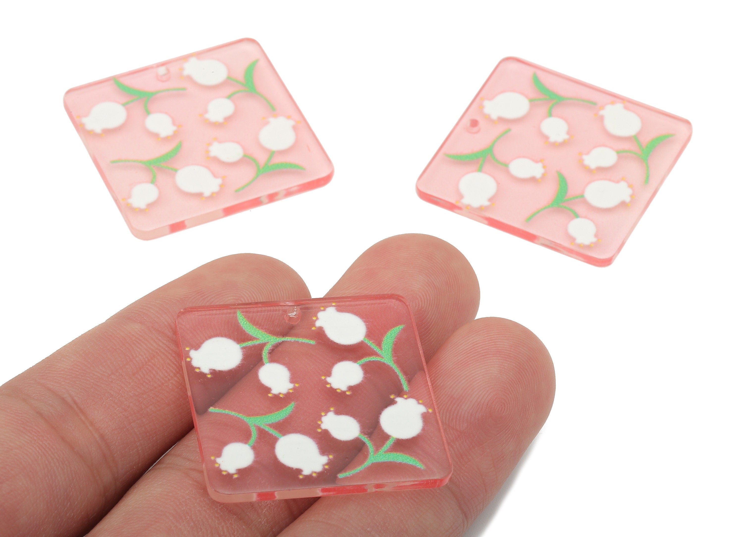 Acrylic Summer Charm - Square Tulip Pendant - Acrylic Pink Earring Charm - DIY Jewelry Making Supplies - 30.14 x 30.22 x 2.33mm - AC2602 - DOMEDBAZAAR