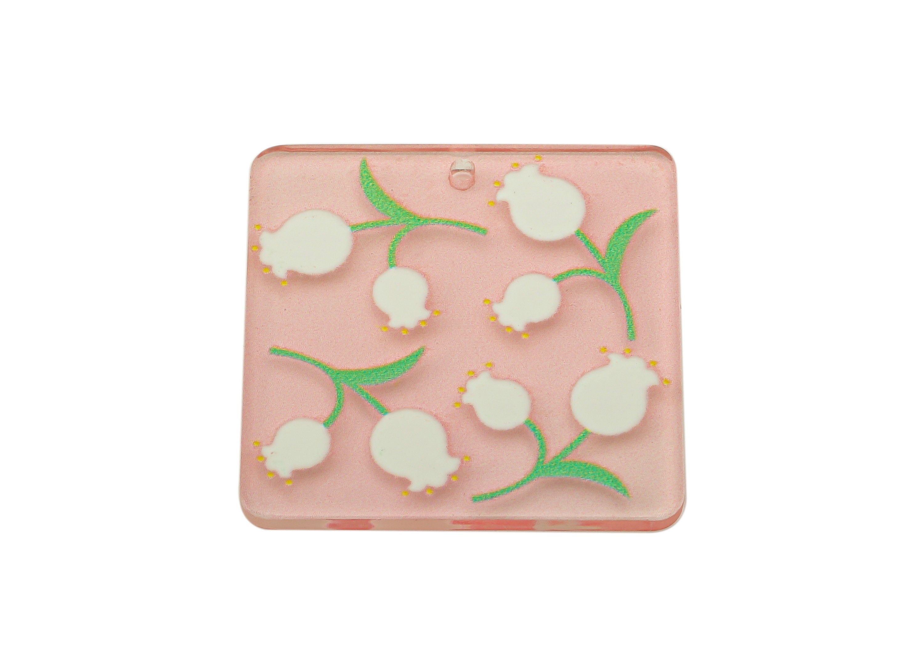 Acrylic Summer Charm - Square Tulip Pendant - Acrylic Pink Earring Charm - DIY Jewelry Making Supplies - 30.14 x 30.22 x 2.33mm - AC2602 - DOMEDBAZAAR