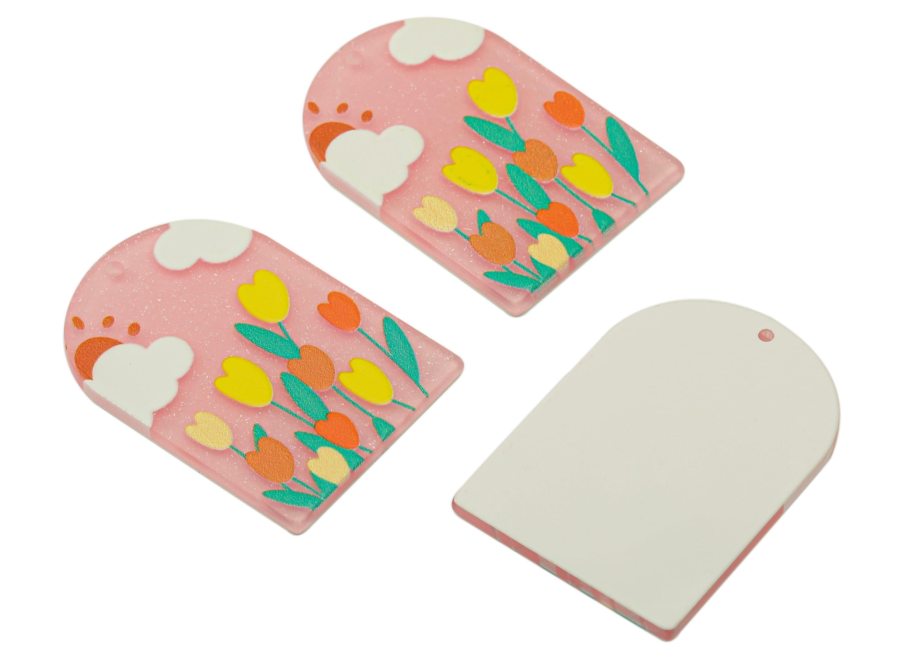 Domed Acrylic Summer Charm - Sun Tulip Pendant - Acrylic Cloud Earring Charm - DIY Jewelry Making Supplies - 37.84 x 26.88 x 1.98mm - AC2605 - DOMEDBAZAAR