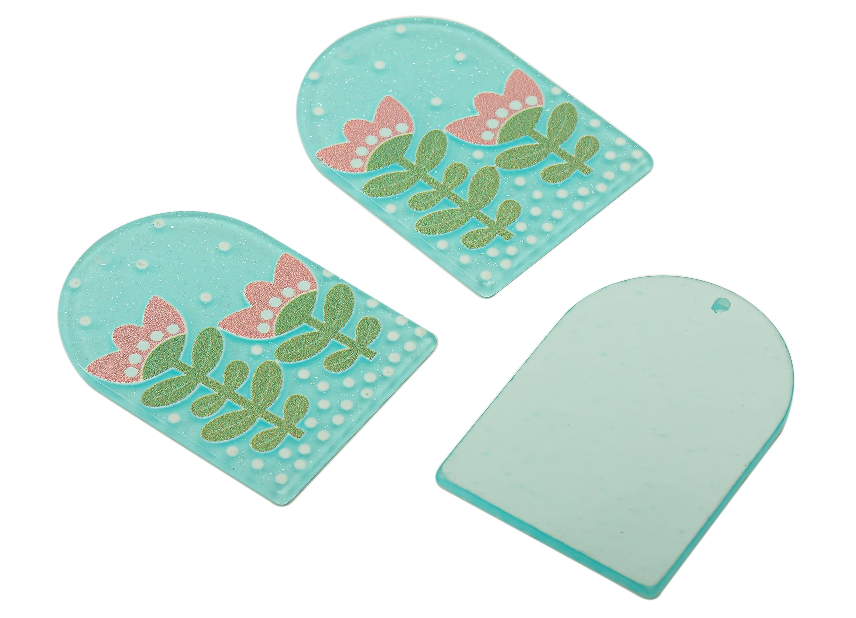 Domed Acrylic Summer Charm - Blue Tulip Pendant - Acrylic Flower Earring Charm - DIY Jewelry Making Supplies - 37.84x26.88 x1.98mm - AC2606 - DOMEDBAZAAR