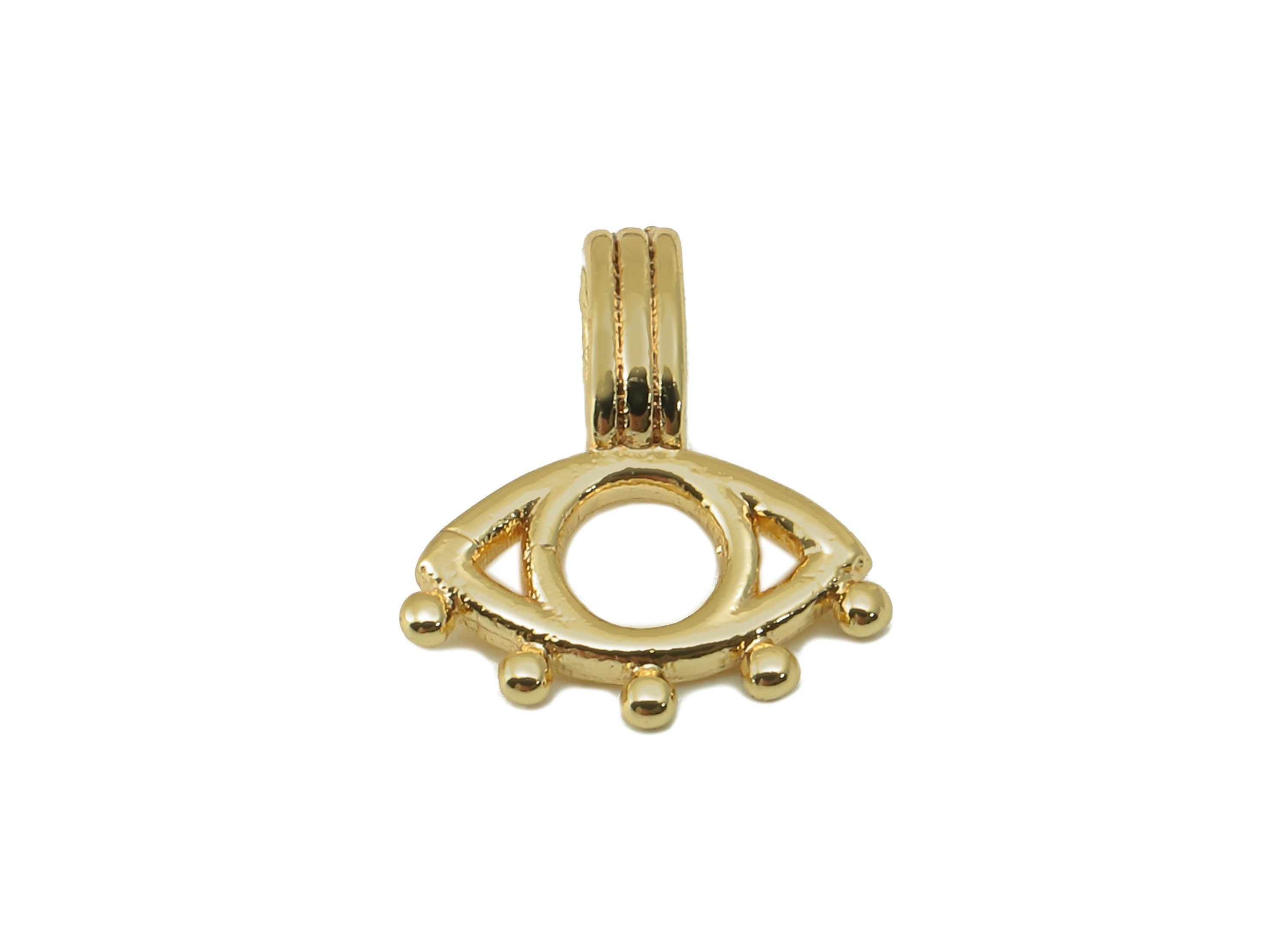 Brass Eye Earring Charm - Brass Gold Mini Pendant - Textured Eye Earring - Jewelry Making - 18K Real Gold Plated Brass-11.x9.7x0.9mm-RGP6663 - DOMEDBAZAAR
