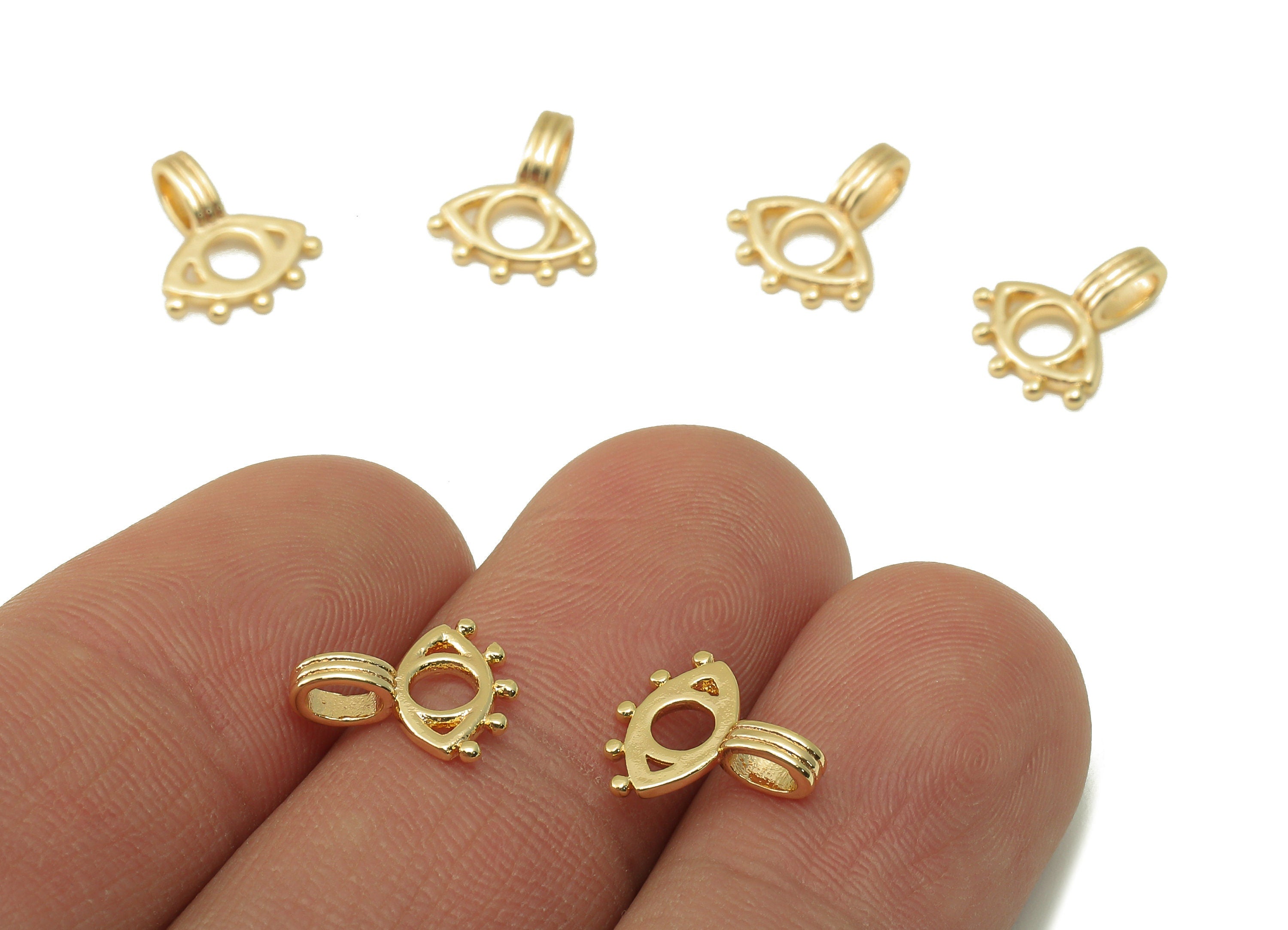 Brass Eye Earring Charm - Brass Gold Mini Pendant - Textured Eye Earring - Jewelry Making - 18K Real Gold Plated Brass-11.x9.7x0.9mm-RGP6663 - DOMEDBAZAAR