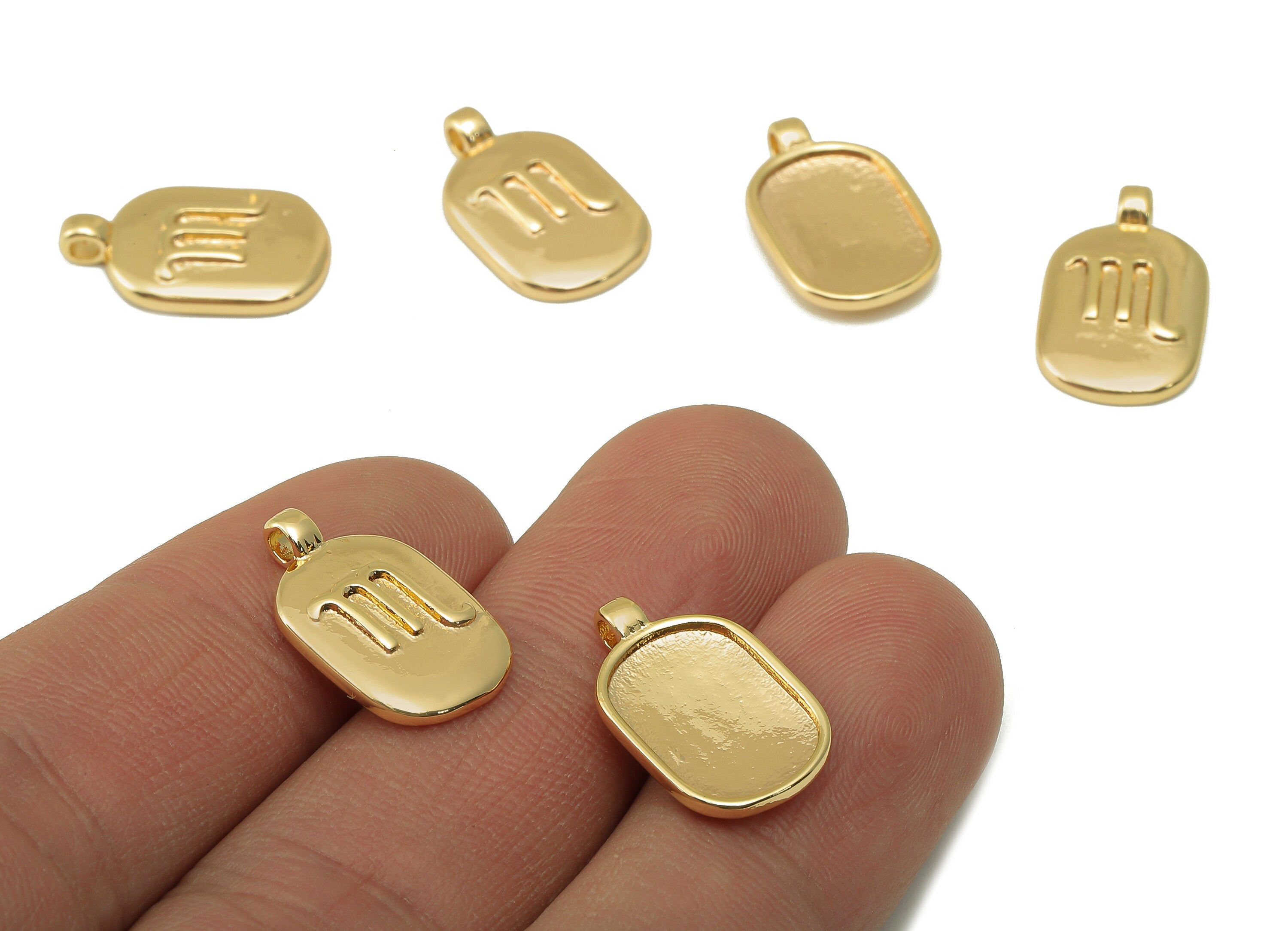 Brass Ellipse Earring Charm - Brass Constellation Earring - Textured Oval Scorpio Pendant - For Necklace-Jewelry Making-18x11x2.7mm-RGP6669J - DOMEDBAZAAR