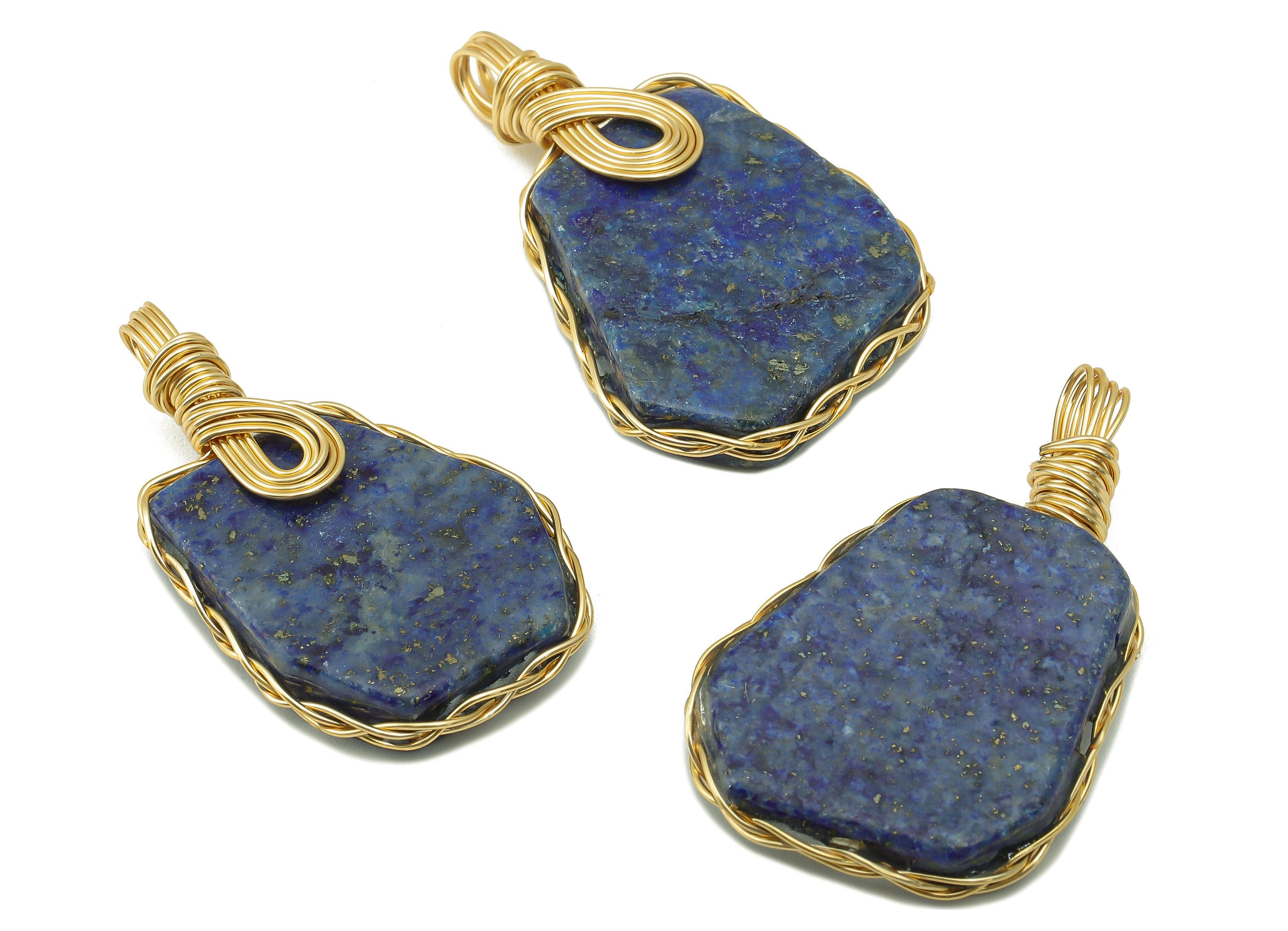Brass lapis lazuli Earring Charm - Brass lapis lazuli Pendant - Brass Wire Wrapped Natural Stone - Gold Tone Plated - 38.78x22x4.8mm-NS1896 - DOMEDBAZAAR