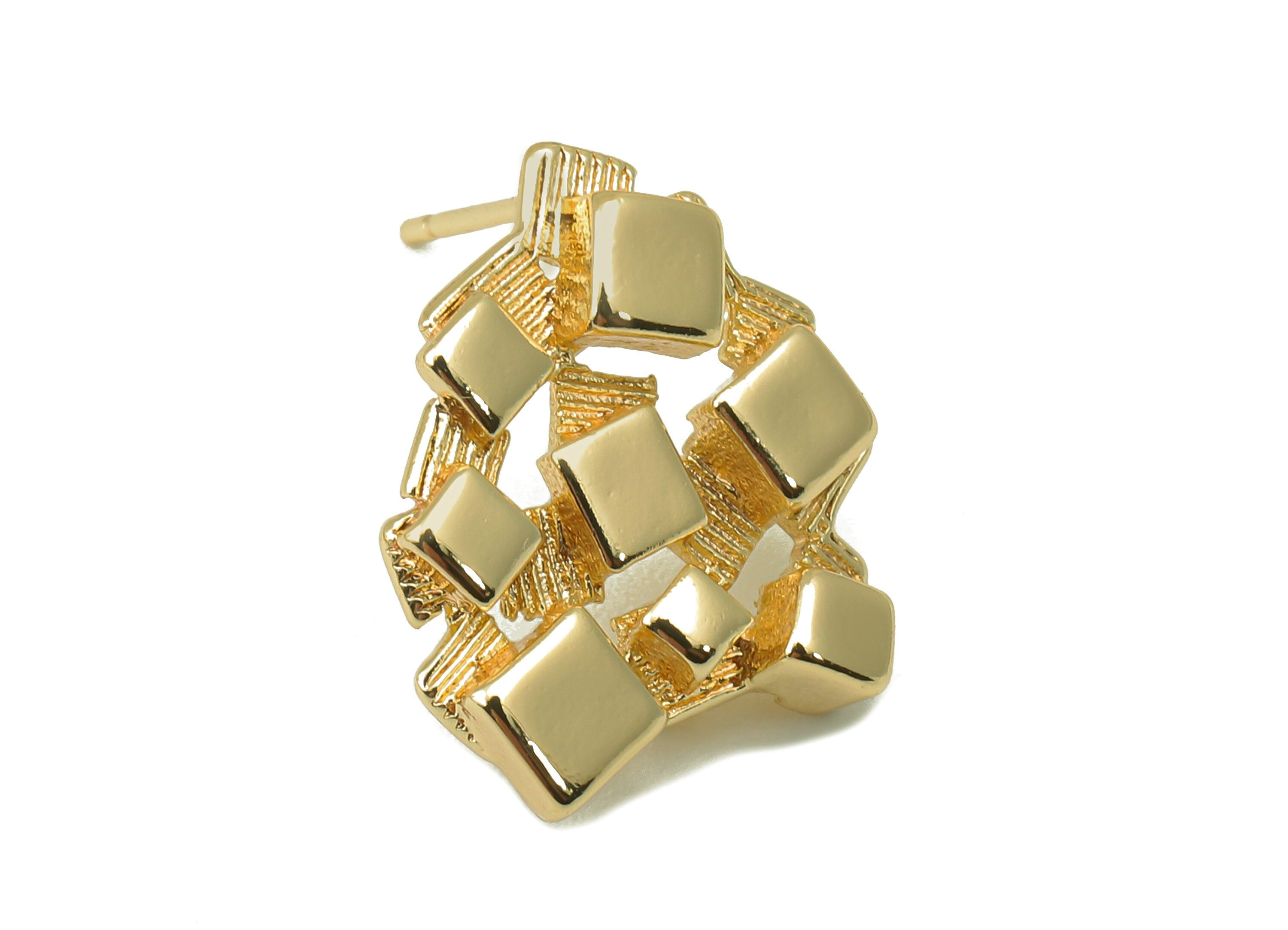 Brass Woven Square Earring - Suspension Textured Square Earring Post with Loop - DIY Stud - 18k real gold-plated brass-17x14x3mm- RGP6157 - DOMEDBAZAAR