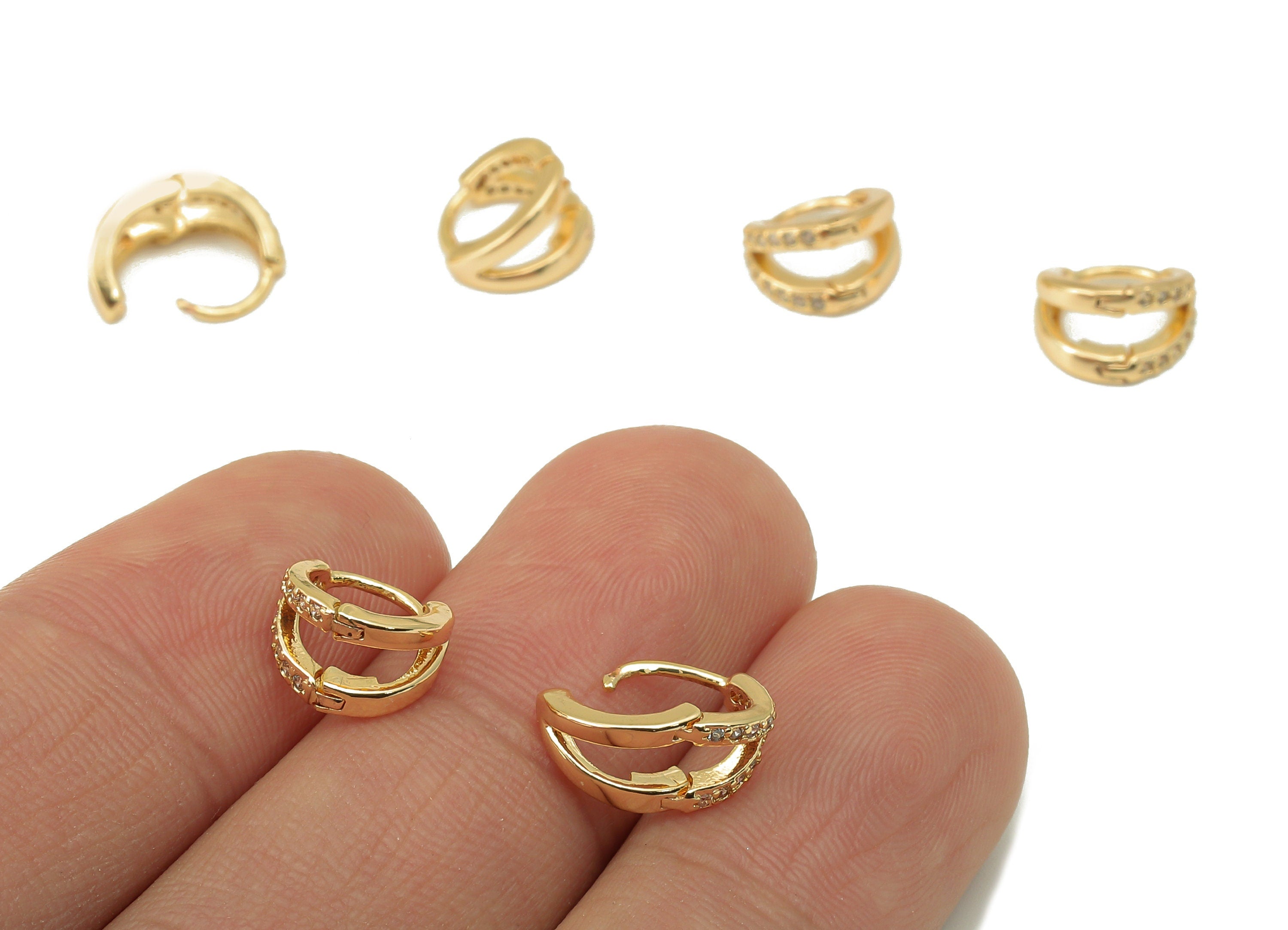 Brass Mini Round Earring Clasp - Cubic Zirconia CZ Hoop Clasp - Tiny Hugge Earring Clasp - 18K Real Gold Plating -8x9x1.5mm - RGP6160 - DOMEDBAZAAR