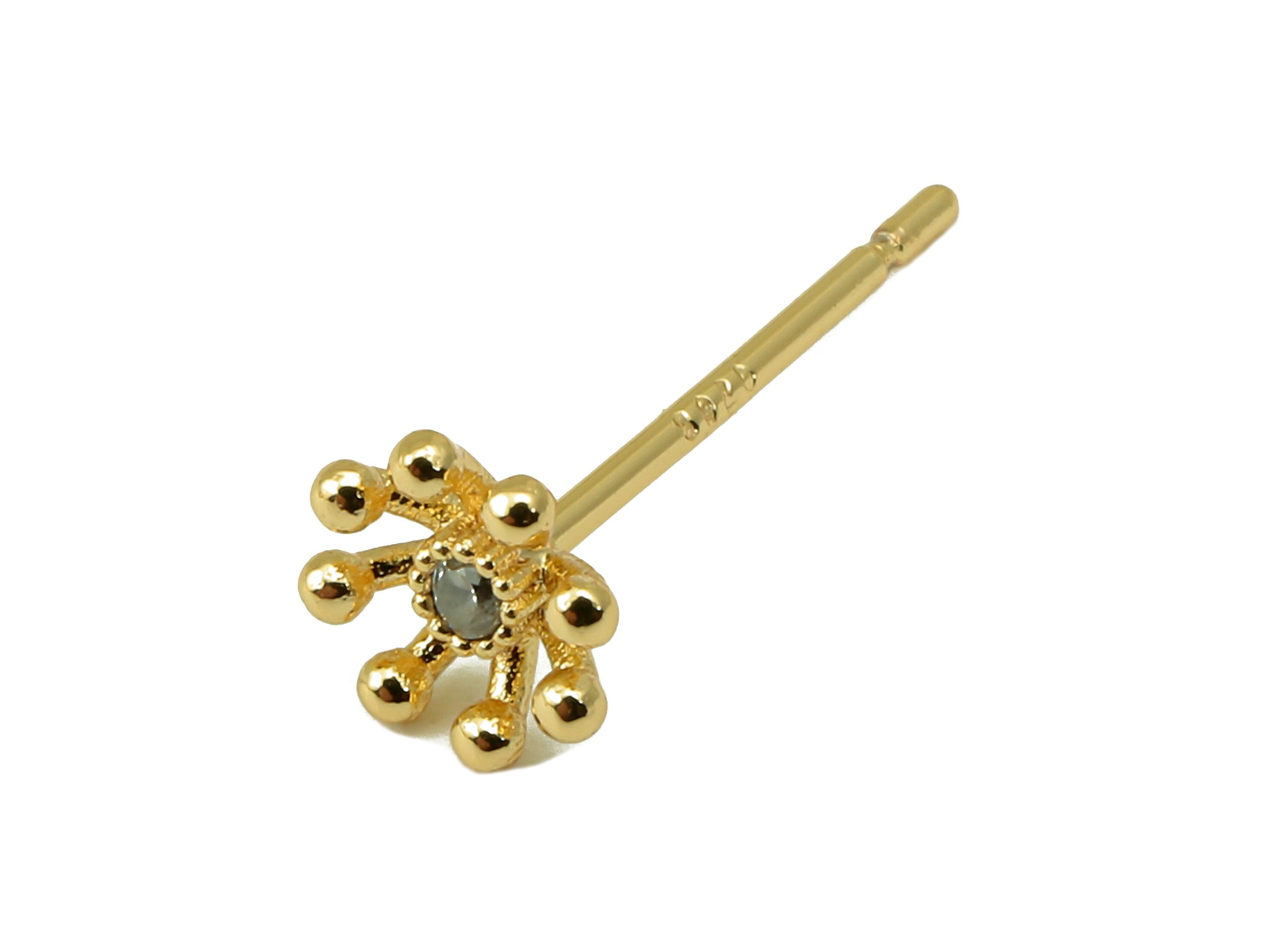 Brass Flower Earrings Stud - Mini Daisy with Cubic Zirconia Earring Post - Stud Earring - 18k real gold-plated brass-6x6x2mm- RGP6161 - DOMEDBAZAAR